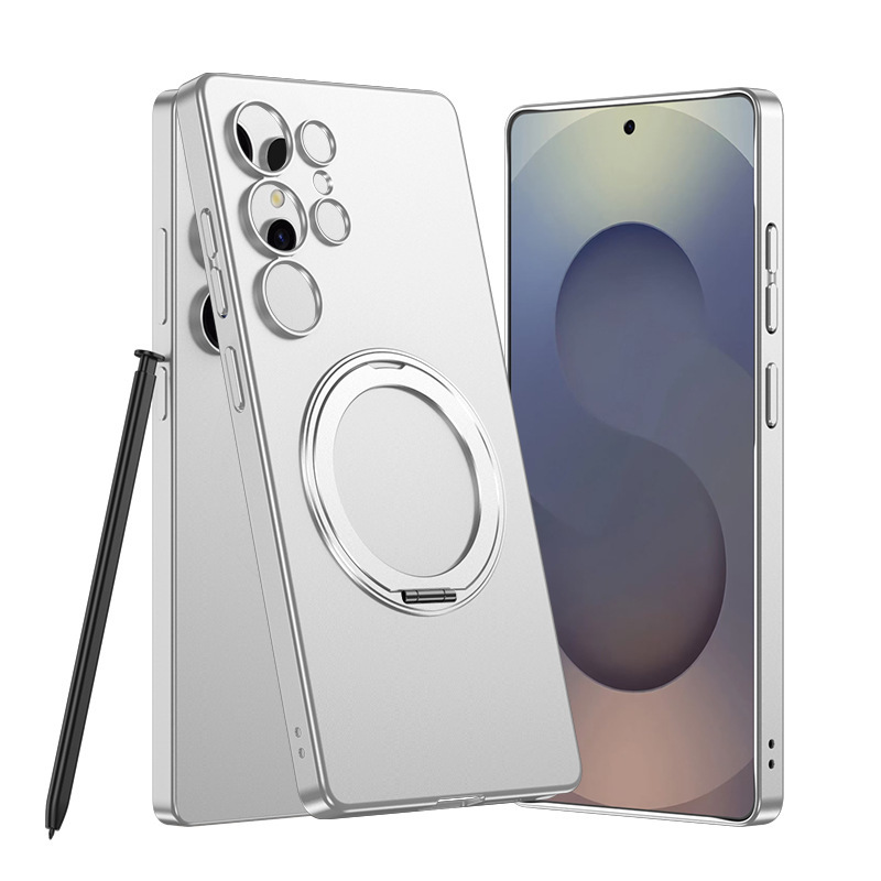 Compatible with Samsung S25 Ultra phone case, ultra-thin MagSafe magnetic 360° rotating stand, full-coverage drop-proof hard case - Elegant Silver - PC Magnetic Rotating Stand SM-S25 Ultra [Pen Not Included]