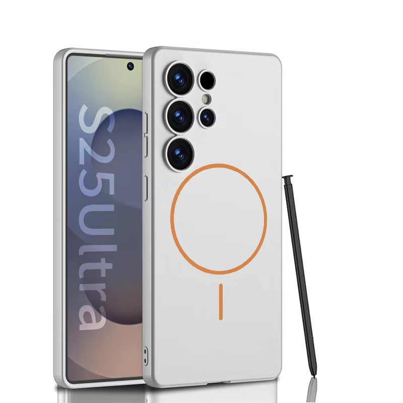 Compatible with Samsung S25 Ultra phone case, MagSafe, built-in magnetic ring, ultra-thin full-coverage shockproof frosted hard case - Elegant Silver - Built-in Magnet SM-S25 Ultra [Pen Not Included]