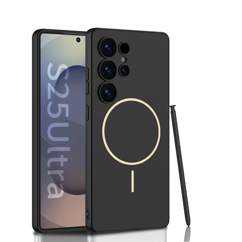 Compatible with Samsung S25 Ultra phone case, MagSafe, built-in magnetic ring, ultra-thin full-coverage shockproof frosted hard case - Cool Black - Built-in Magnet SM-S25 Ultra [Pen Not Included]