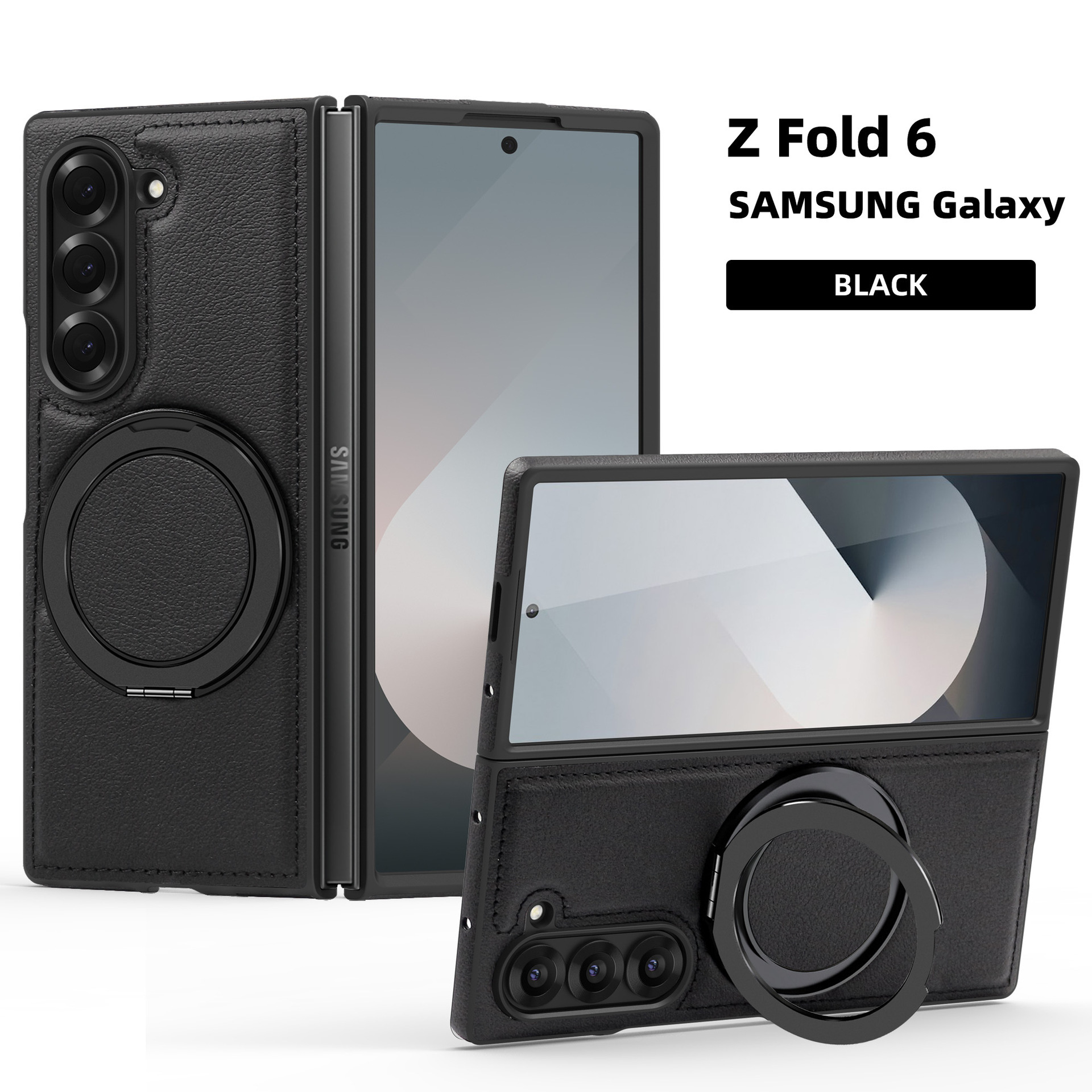 Compatible with Samsung Z Fold8/7 phone case, 6/5mm strong magnetic 360° rotating stand, 4/3mm folding screen, drop-proof leather case. - Black Z Fold8ultra [Standard Edition]
