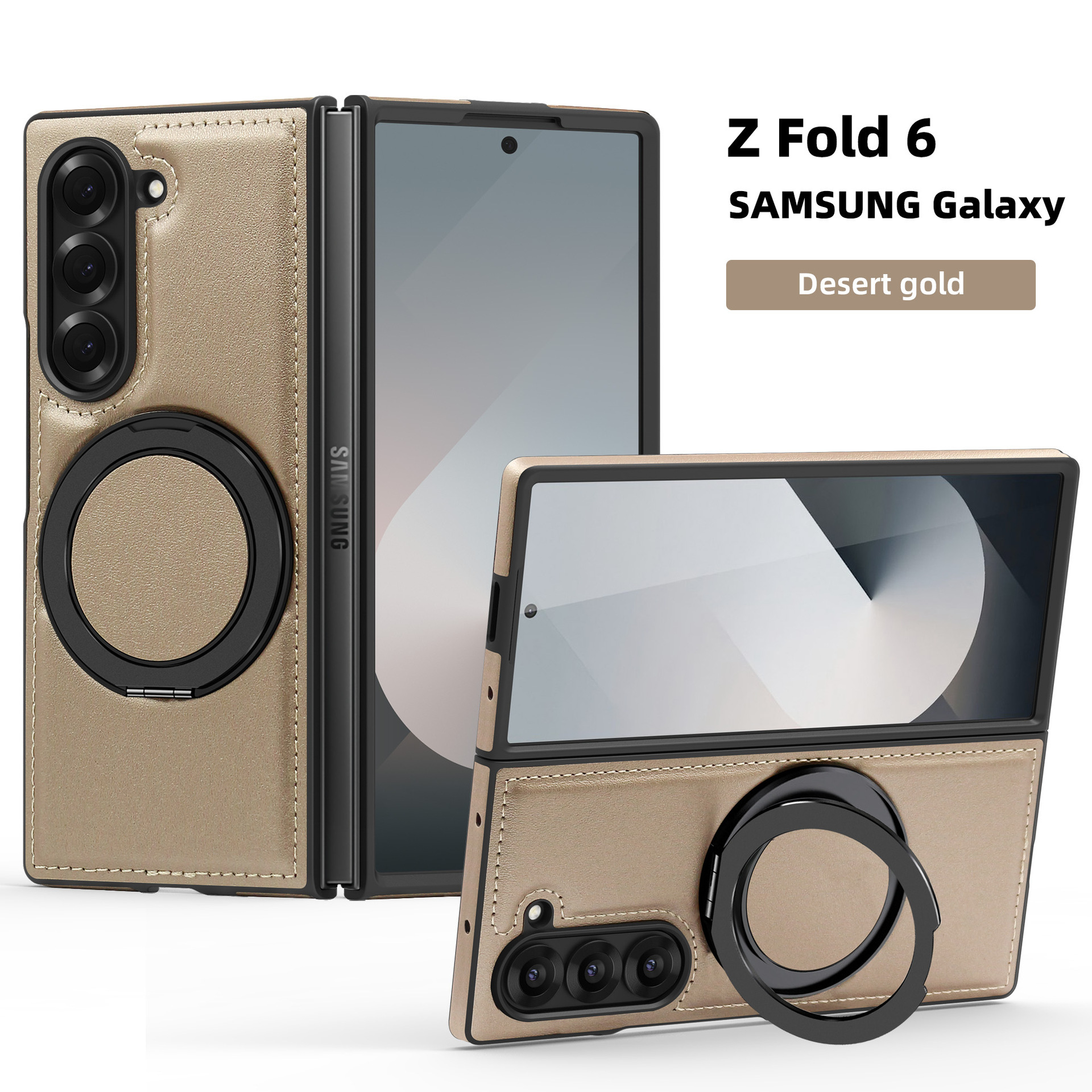 Compatible with Samsung Z Fold8/7 phone case, 6/5mm strong magnetic 360° rotating stand, 4/3mm folding screen, drop-proof leather case. - Desert Gold Z Fold8 Ultra [Standard Edition]