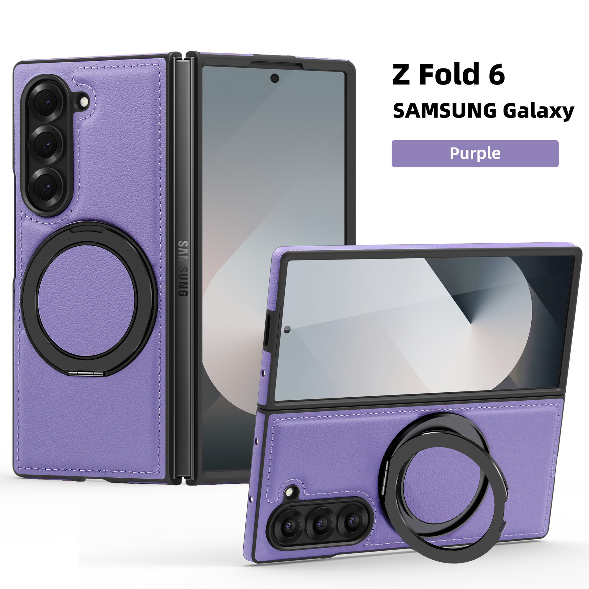 Compatible with Samsung Z Fold8/7 phone case, 6/5mm strong magnetic 360° rotating stand, 4/3mm folding screen, drop-proof leather case. - Purple Z Fold8ultra [Standard Edition]