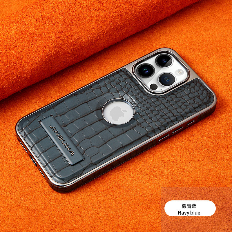 Compatible with iPhone 17 Pro Max phone case 16/15 Plus magnetic label holder 13/14 crocodile pattern leather case - Blue [J1] IP-17Promax