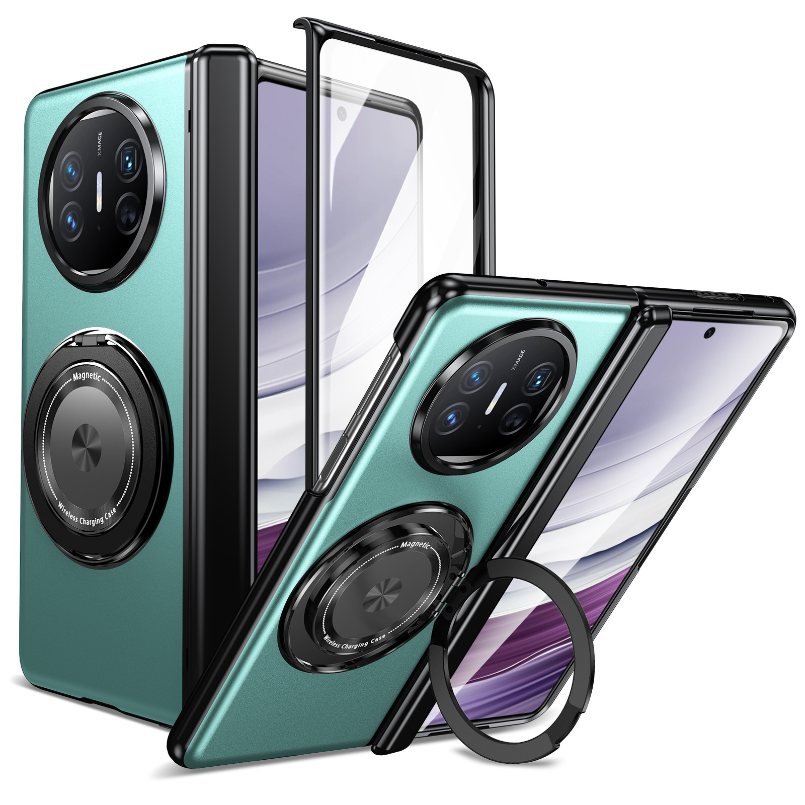 Compatible with Honor Magic V6 phone case, V5 magnetic charging rotating stand, Huawei X6 case, screen protector, full-coverage protective case - Green [Cover] HW-Mate X6