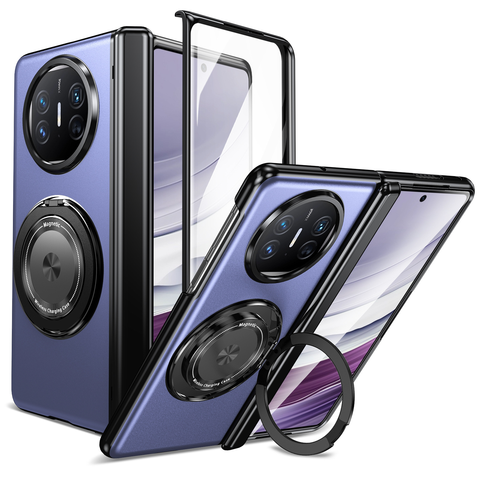 Compatible with Honor Magic V6 phone case, V5 magnetic charging rotating stand, Huawei X6 case, screen protector, full-coverage protective case - Blue [Case Cover] HW-Mate X6