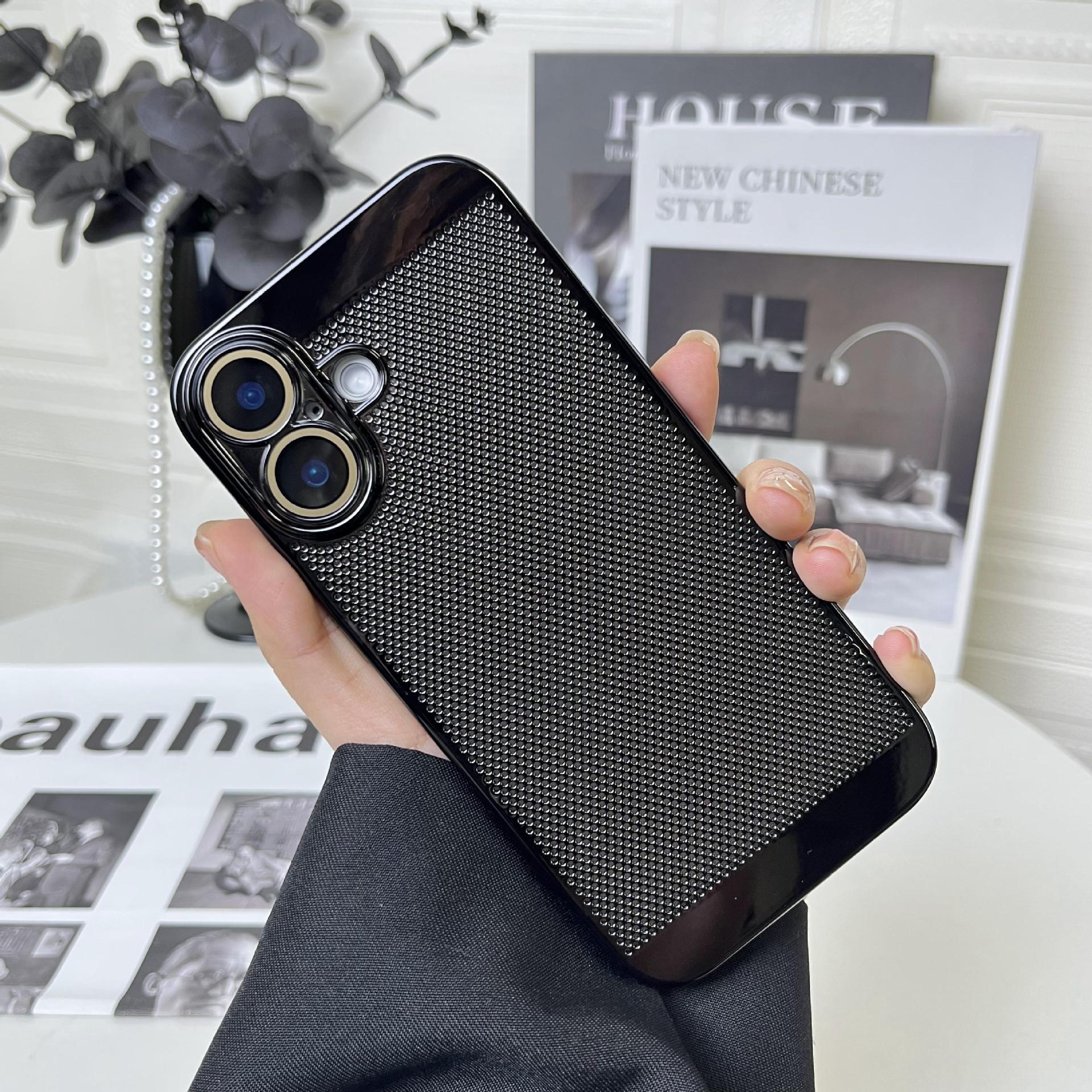 Compatible with Apple iPhone 17 Pro Max, 16 Plus gyroscope stand, 15 Pro electroplated heat dissipation, and drop-proof protective case. - Black IP-17promax