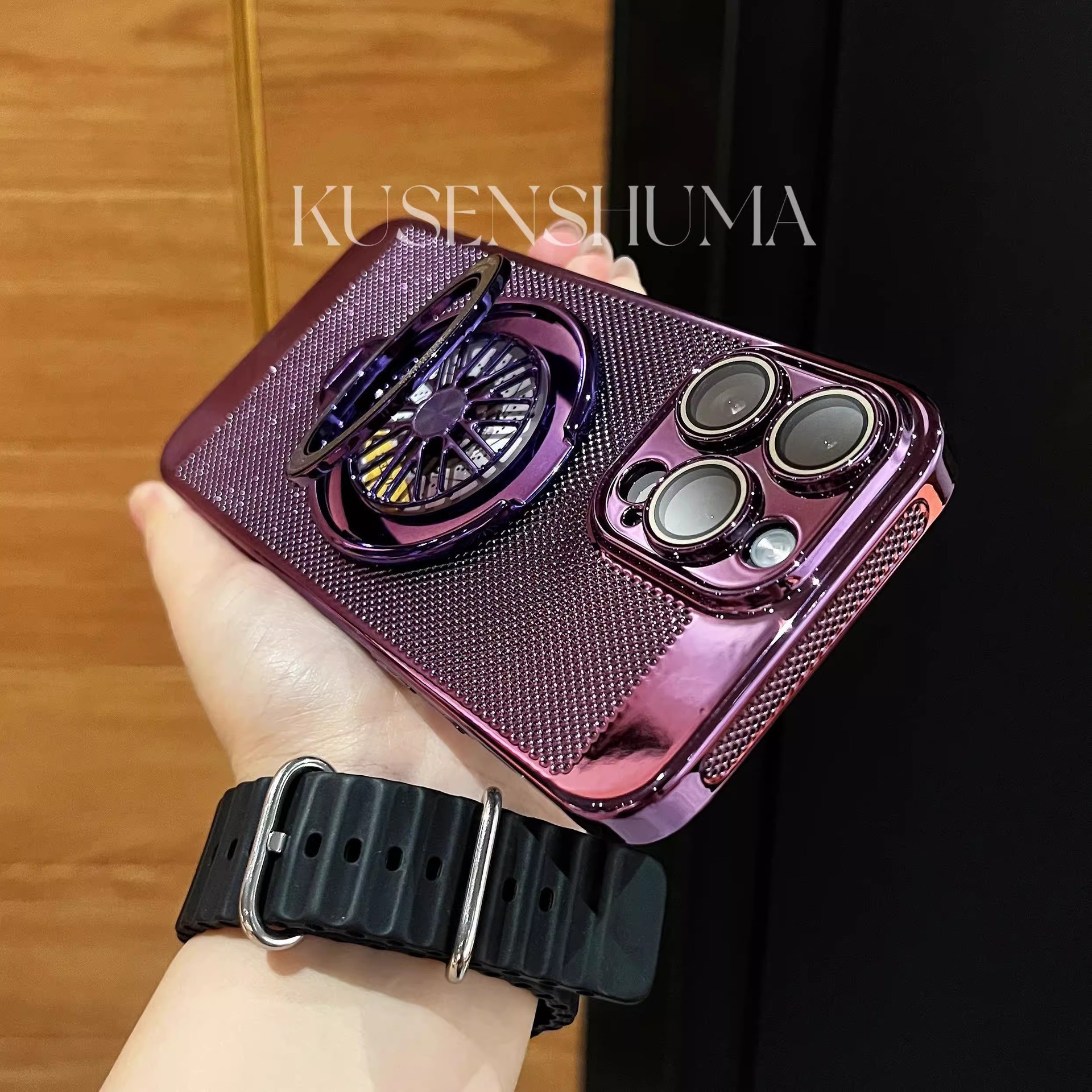 Compatible with Apple iPhone 17 Pro Max, 16 Plus gyroscope stand, 15 Pro electroplated heat dissipation, and drop-proof protective case. - Purple + Gyroscope Stand IP-17promax