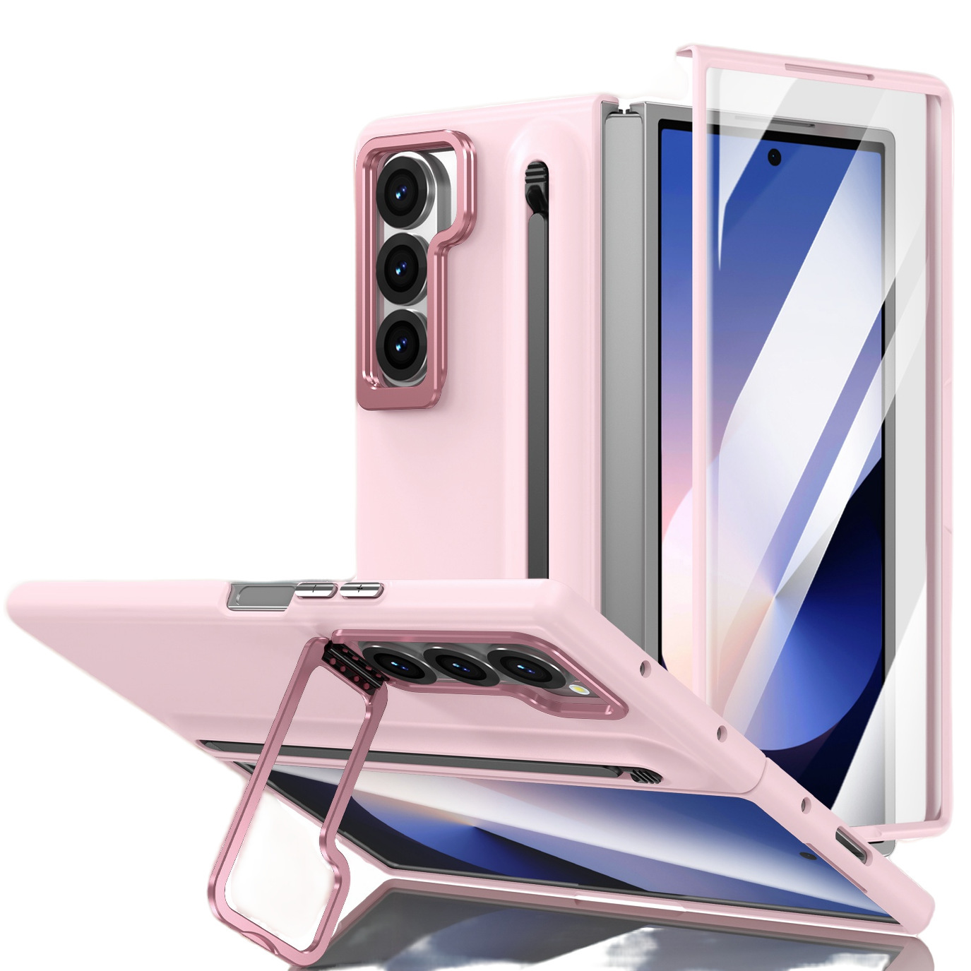 Compatible with Samsung Z Fold8 Ultra phone case 7/6/5 lens holder spring-loaded pen slot 4/3 drop-proof protective case - Pink [Casing] with Pen Z Fold8ultra