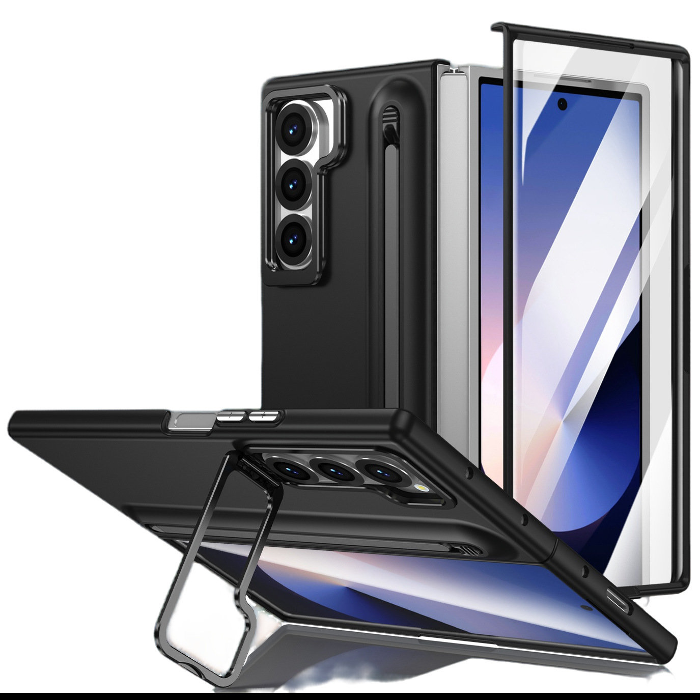 Compatible with Samsung Z Fold8 Ultra phone case 7/6/5 lens holder spring-loaded pen slot 4/3 drop-proof protective case - Black [Casing] with Pen Z Fold8ultra