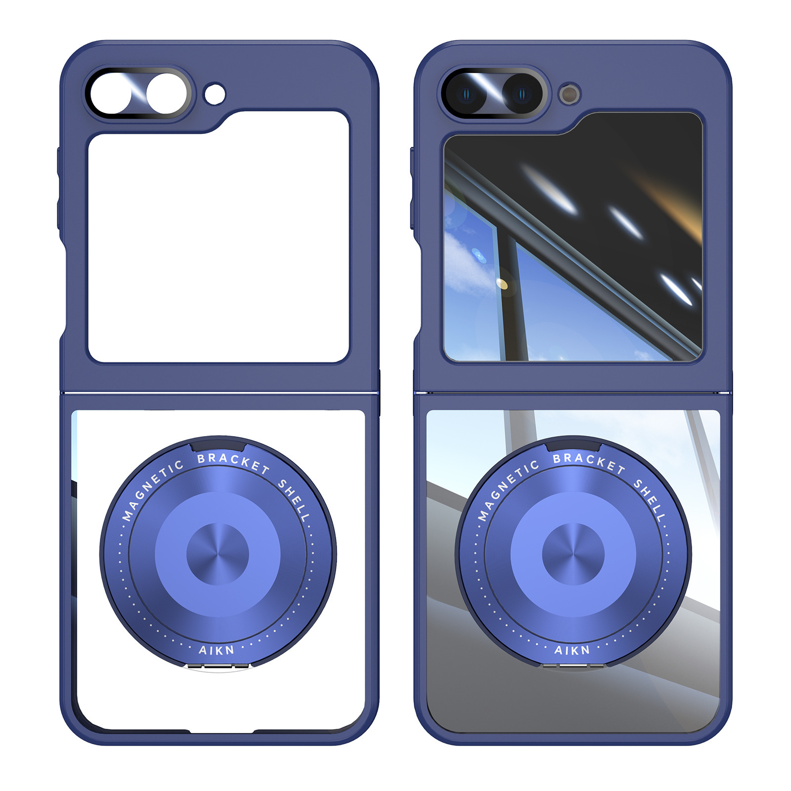 Compatible with Samsung Z Flip 8/7 phone case, 6/5 rotating stand, magnetic wireless charging, foldable screen, drop-proof protective case - Blue Samsung Z Flip8