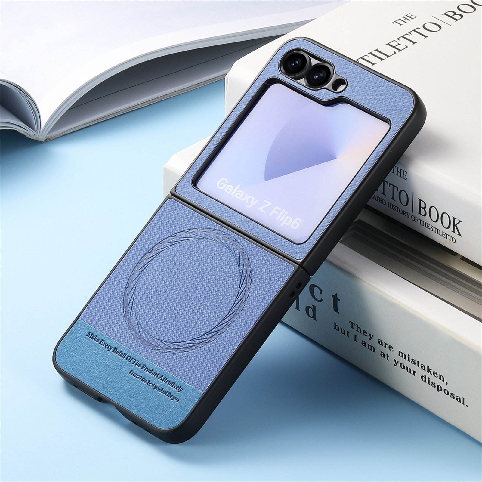 Compatible with Samsung ZFlip 8/7 phone case, 7/6 wireless charging, built-in magnetic card holder, 4/3 vegan leather protective case - Blue [Single Shell] SAM-Z Flip8