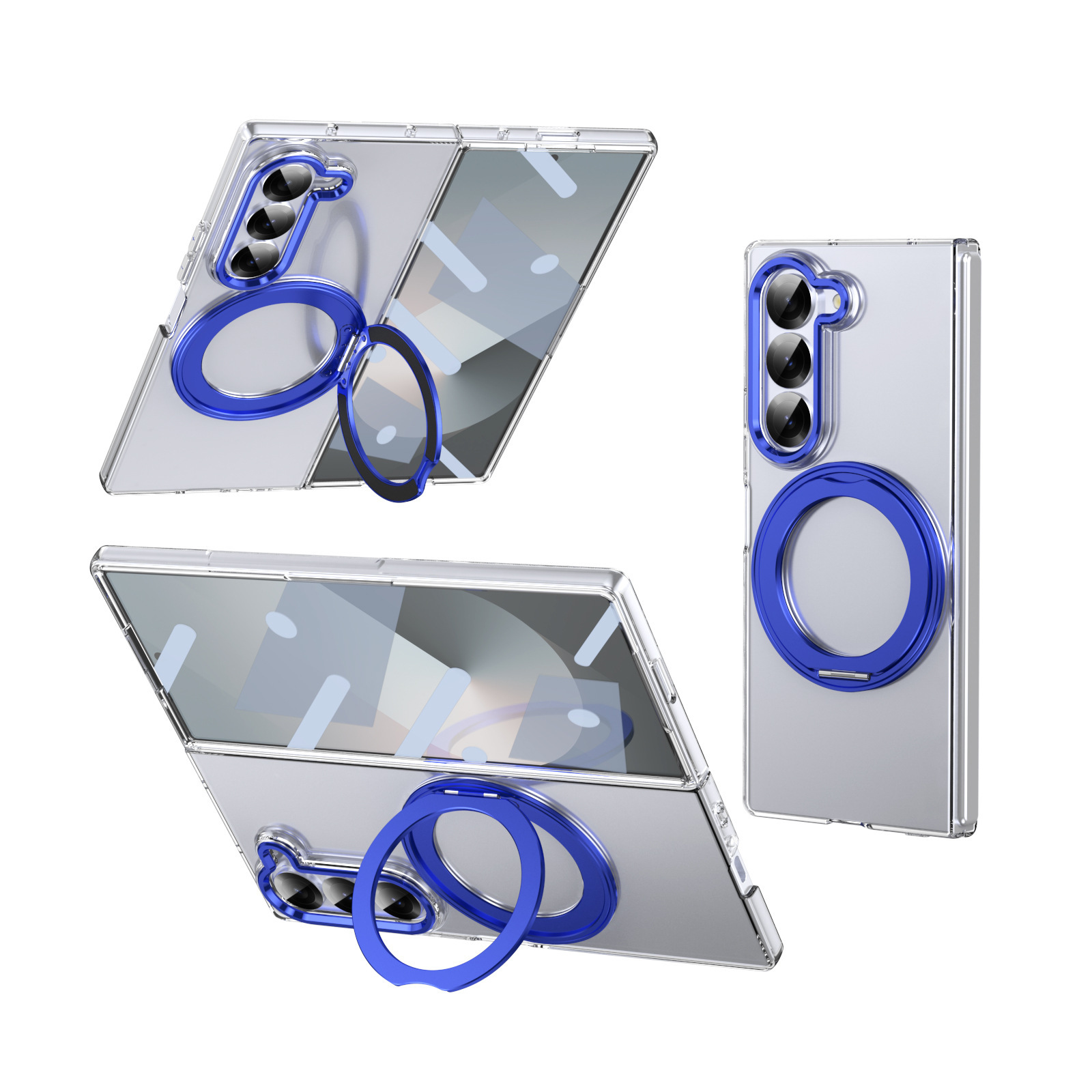 Compatible with Samsung ZFold 8/7 phone case, 6/5 magnetic rotating stand, wireless charging, 4/3 integrated case and screen protector. - Translucent Blue [Shell Cover] Z Fold8ultra [Standard Edition]