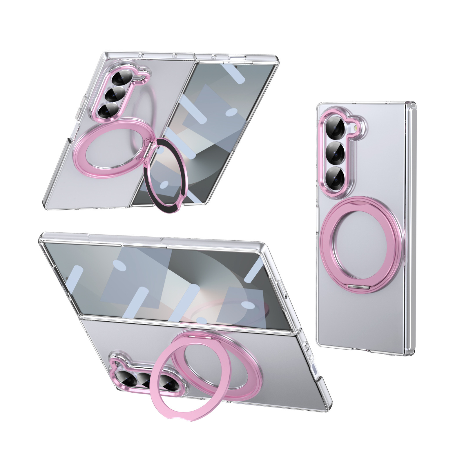 Compatible with Samsung ZFold 8/7 phone case, 6/5 magnetic rotating stand, wireless charging, 4/3 integrated case and screen protector. - Translucent Powder [Shell Membrane] Z Fold8ultra [Standard Version]