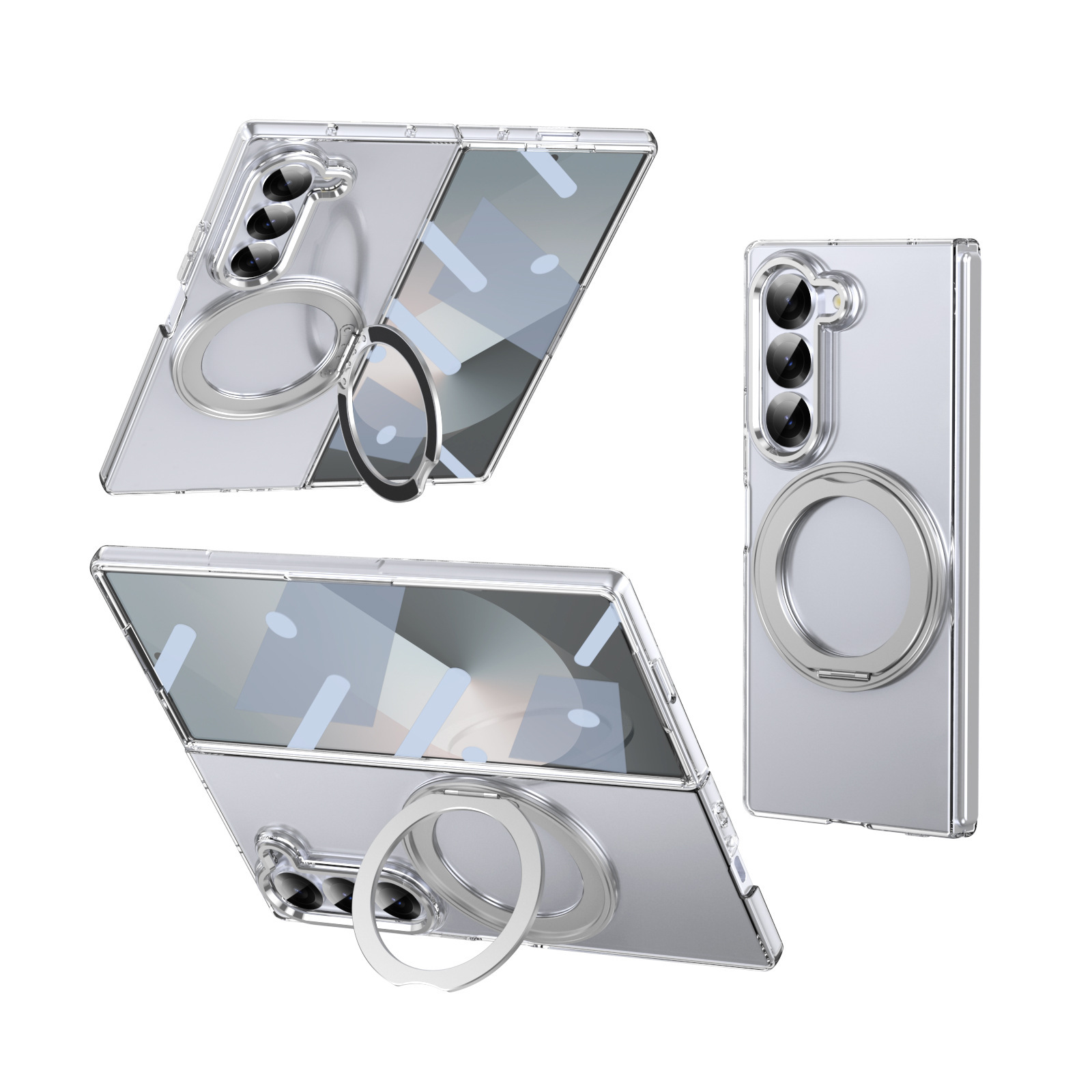 Compatible with Samsung ZFold 8/7 phone case, 6/5 magnetic rotating stand, wireless charging, 4/3 integrated case and screen protector. - Translucent Silver [Casing] Z Fold8ultra [Standard Edition]