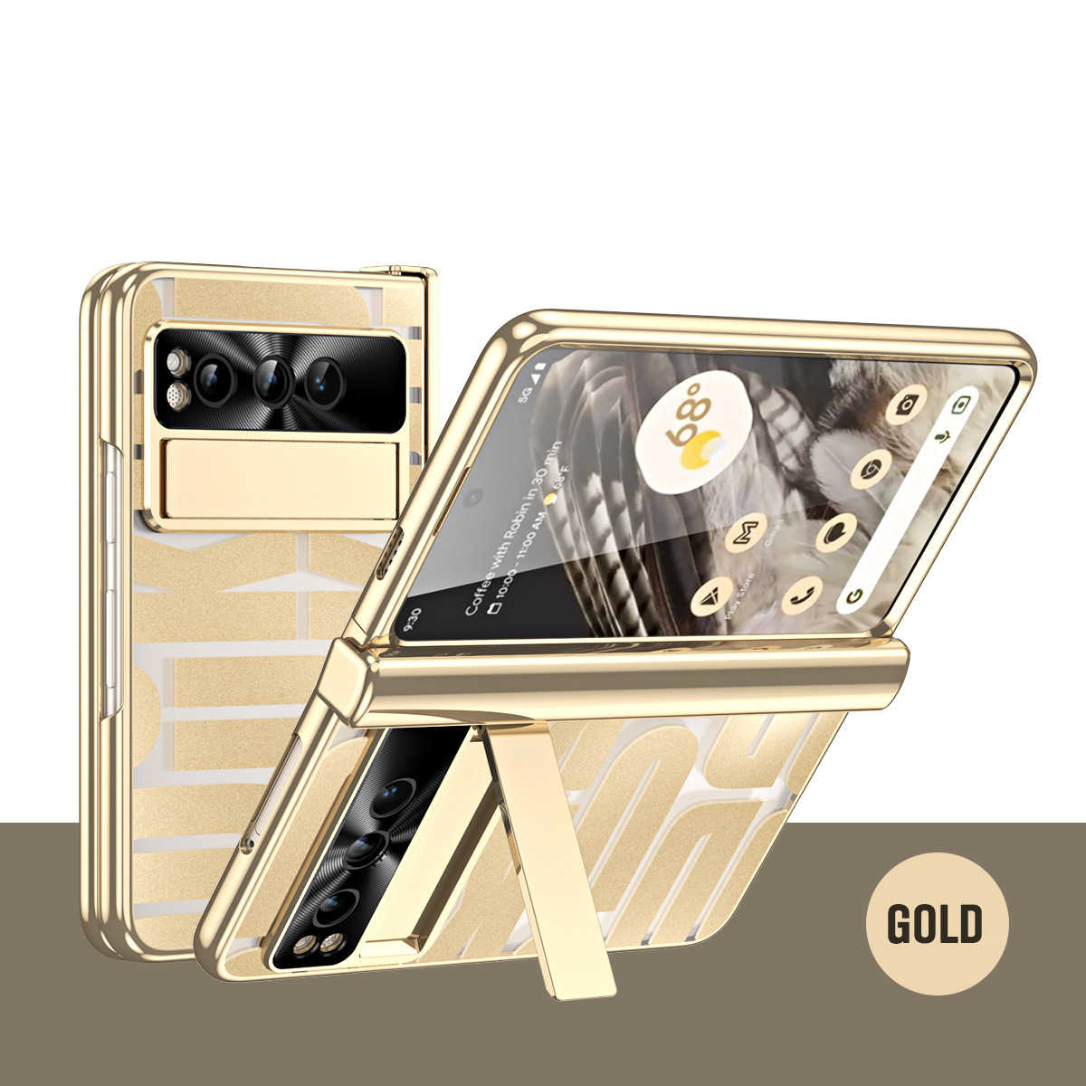 Compatible with Google Pixel Fold foldable phone case, electroplated bracket, hinge, pen slot, and full-coverage protective case. - Gold [Standard Hinge] Google Pixel Fold