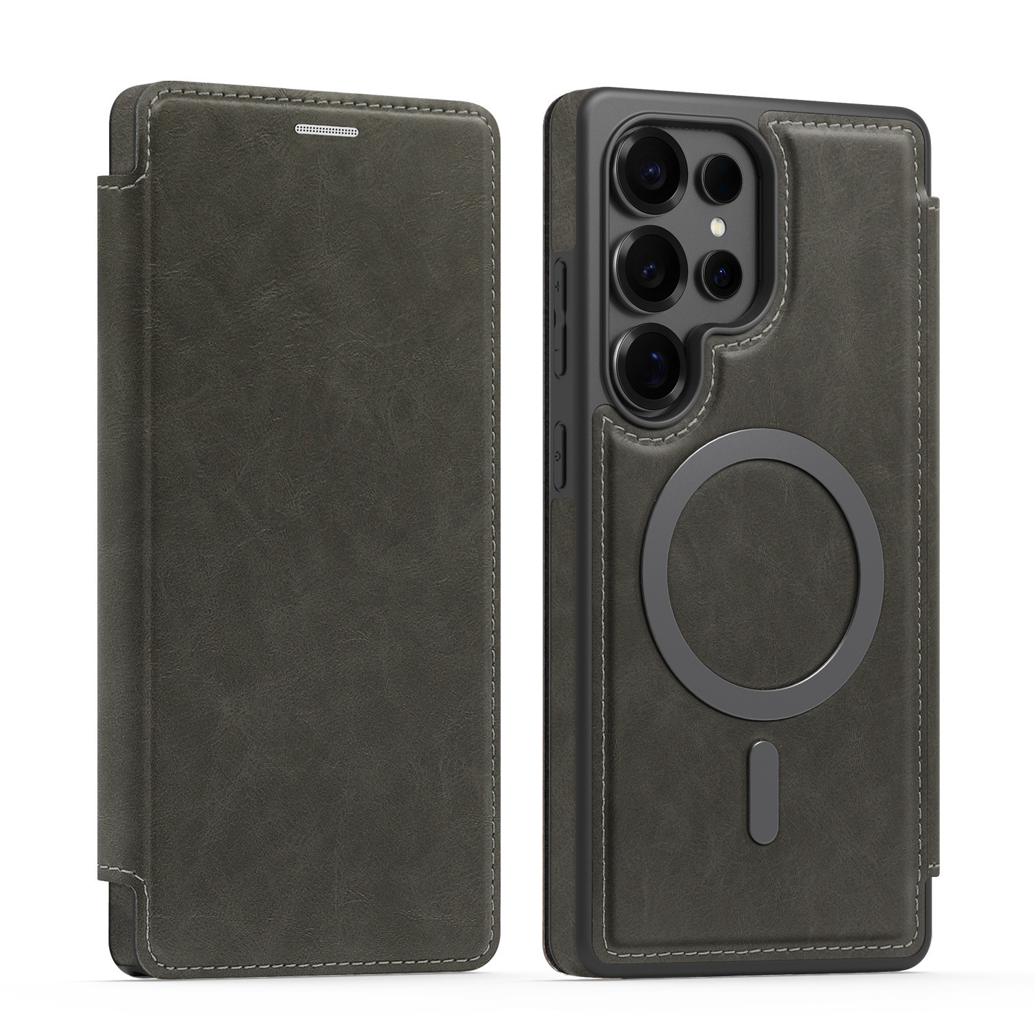 Compatible with Samsung S26 Ultra phone case, S25 Plus magnetic flip case, S24FE SIM card slot full-coverage protective case - Gray Samsung S26 Ultra
