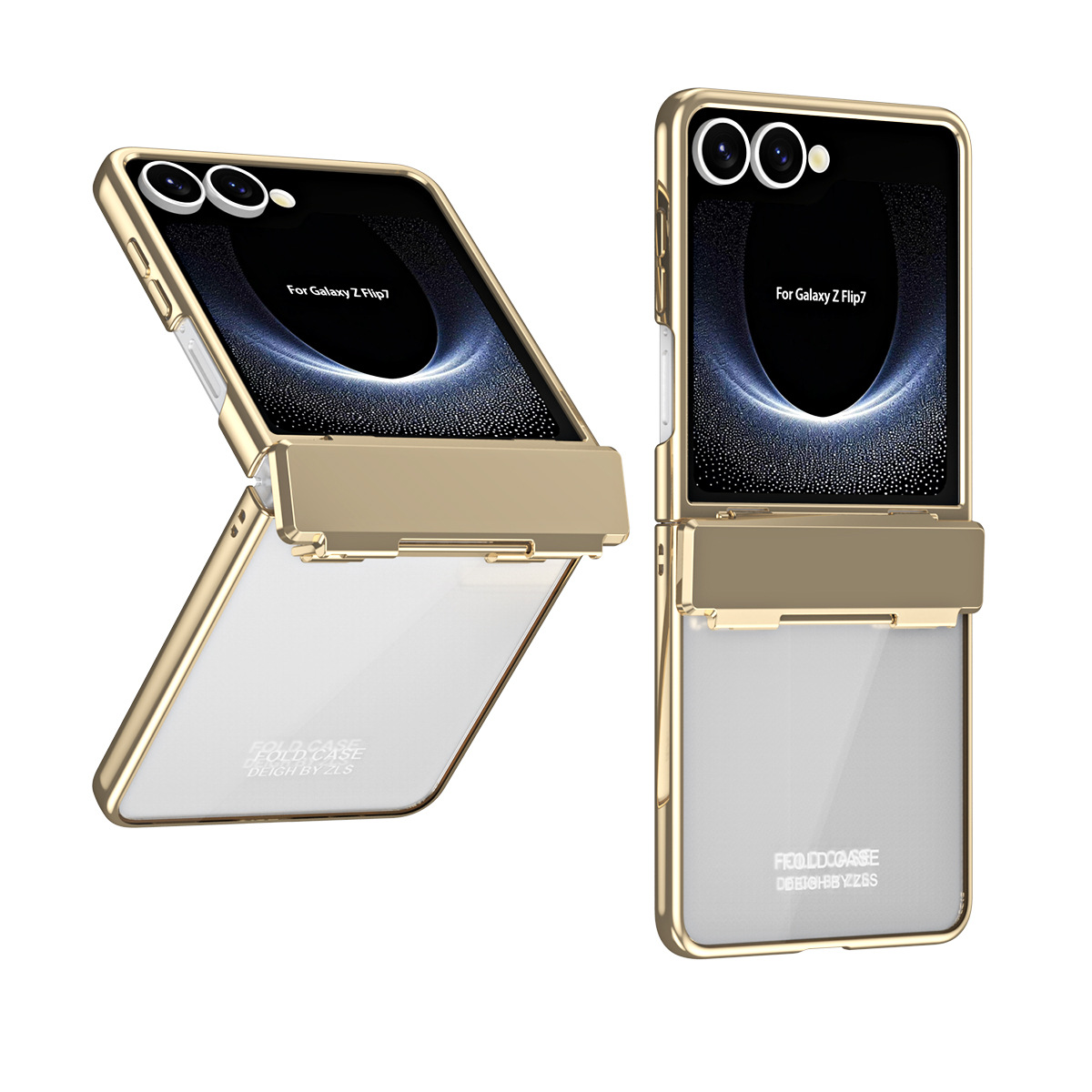 Compatible with Samsung Z Flip 8/7 phone case, electroplated case film, transparent phantom Flip 6/5 hinge full-coverage protective case - Gold [No Film] Samsung Z Flip8