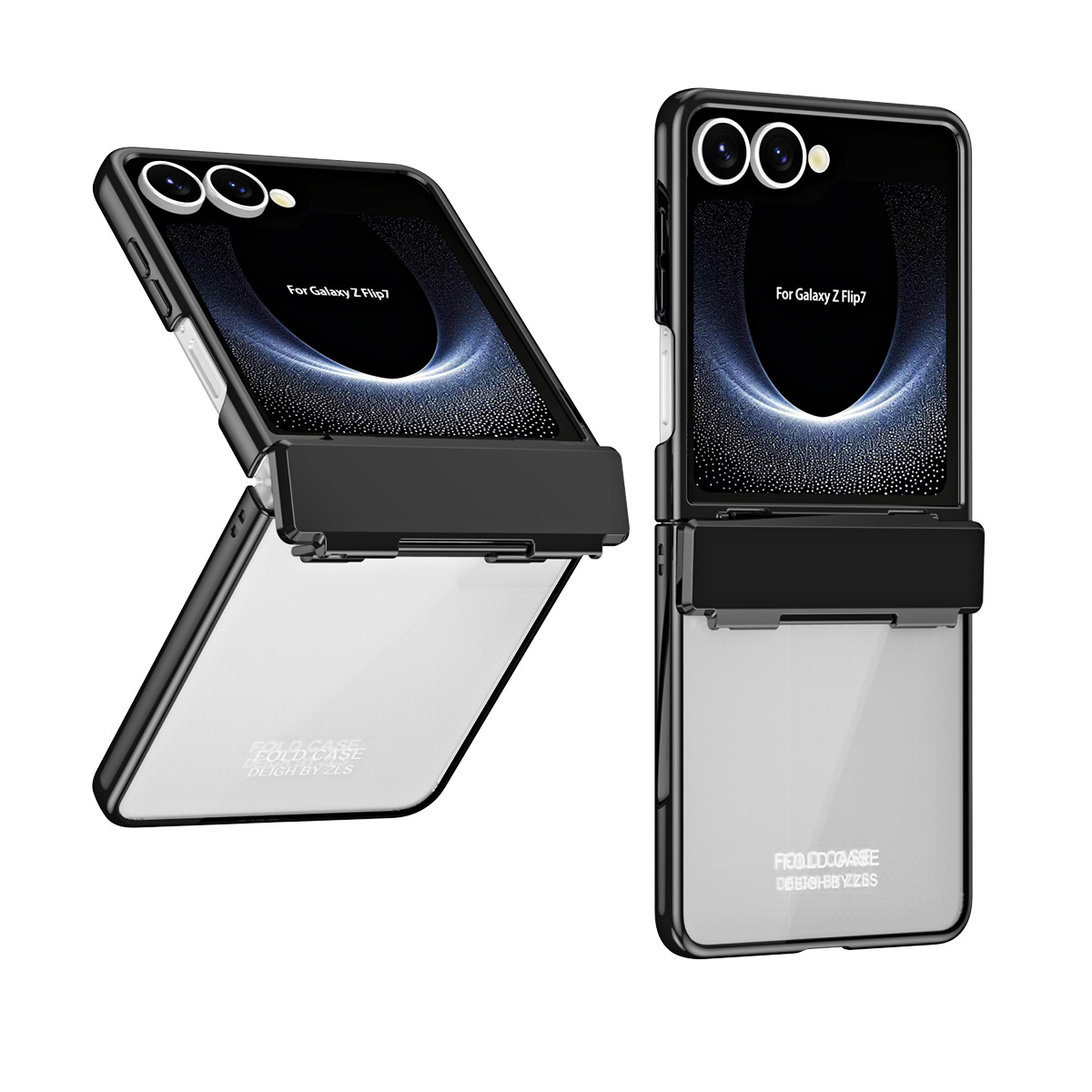 Compatible with Samsung Z Flip 8/7 phone case, electroplated case film, transparent phantom Flip 6/5 hinge full-coverage protective case - Black [No film] Samsung Z Flip8