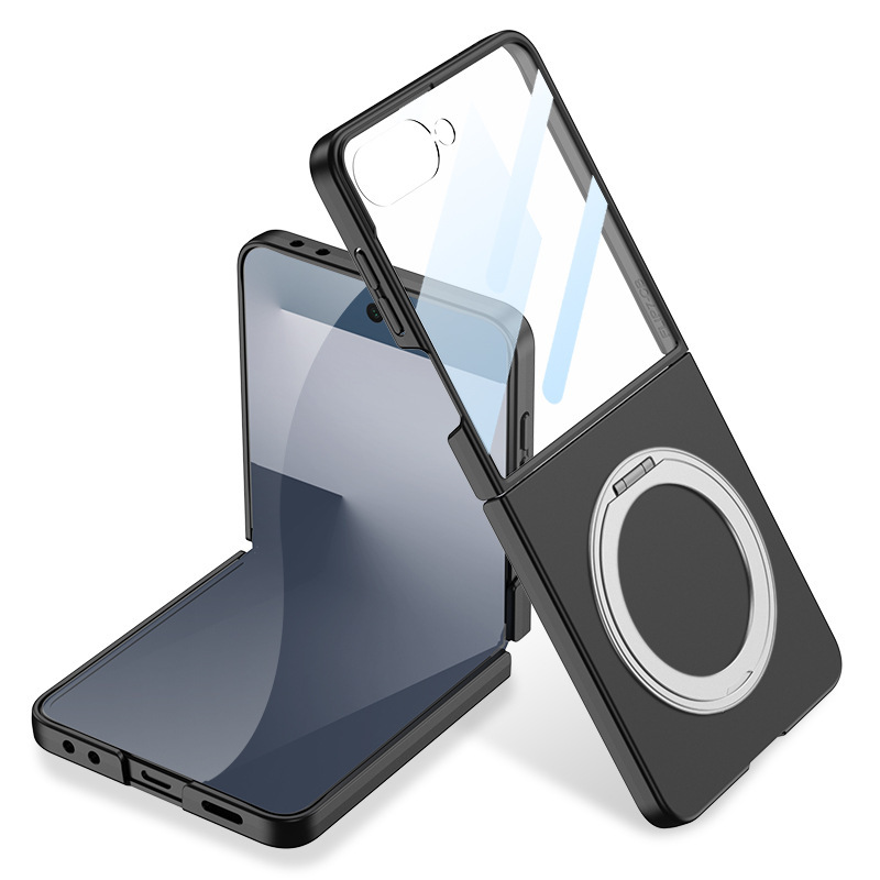 Compatible with Samsung Z Flip 8/7 phone case, magnetic 360° rotating stand, ultra-thin folding screen protector. - Cool Black Case Cover for Samsung Z Flip8