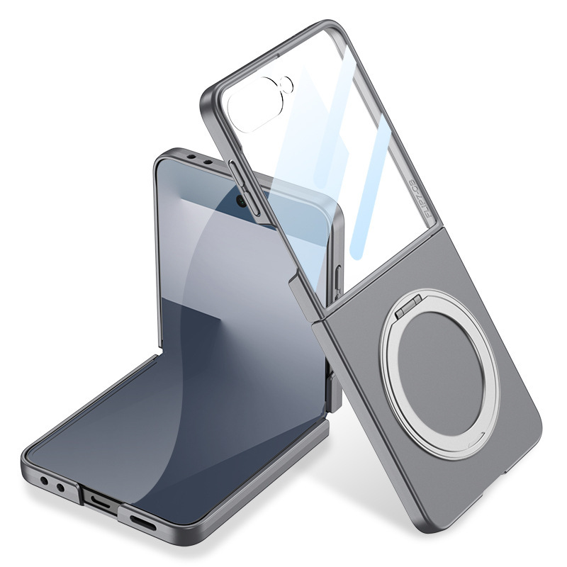 Compatible with Samsung Z Flip 8/7 phone case, magnetic 360° rotating stand, ultra-thin folding screen protector. - Cold Mountain Gray [Shell Cover] Samsung Z Flip8