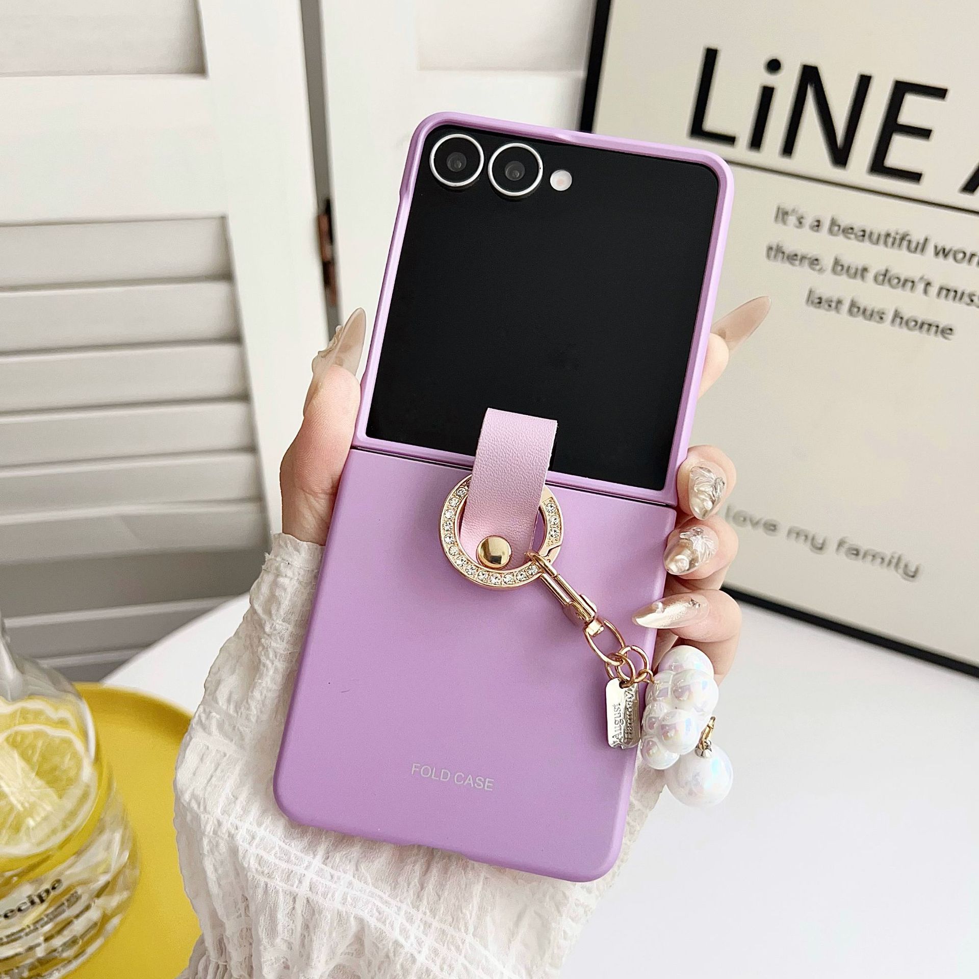Compatible with Samsung Z Flip8 phone case, Flip7 fashion ring pendant jewelry, foldable screen ultra-thin shockproof case - Purple Samsung Z Flip 8