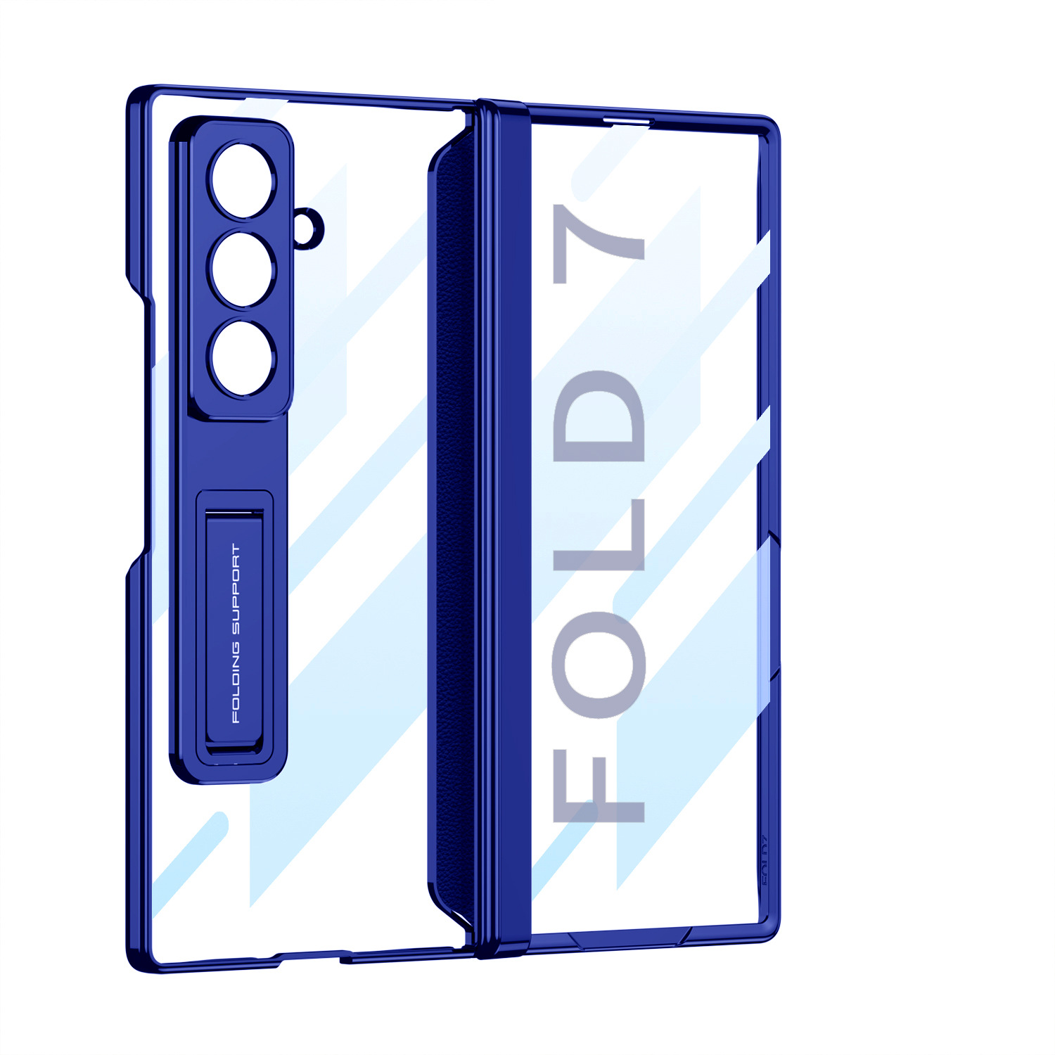 Compatible with Samsung Z Fold8U/7 phone case, magnetic hinge, electroplated transparent stand, full-coverage protective case. - Night Shadow Blue [Shell] Leather Z Fold8ultra