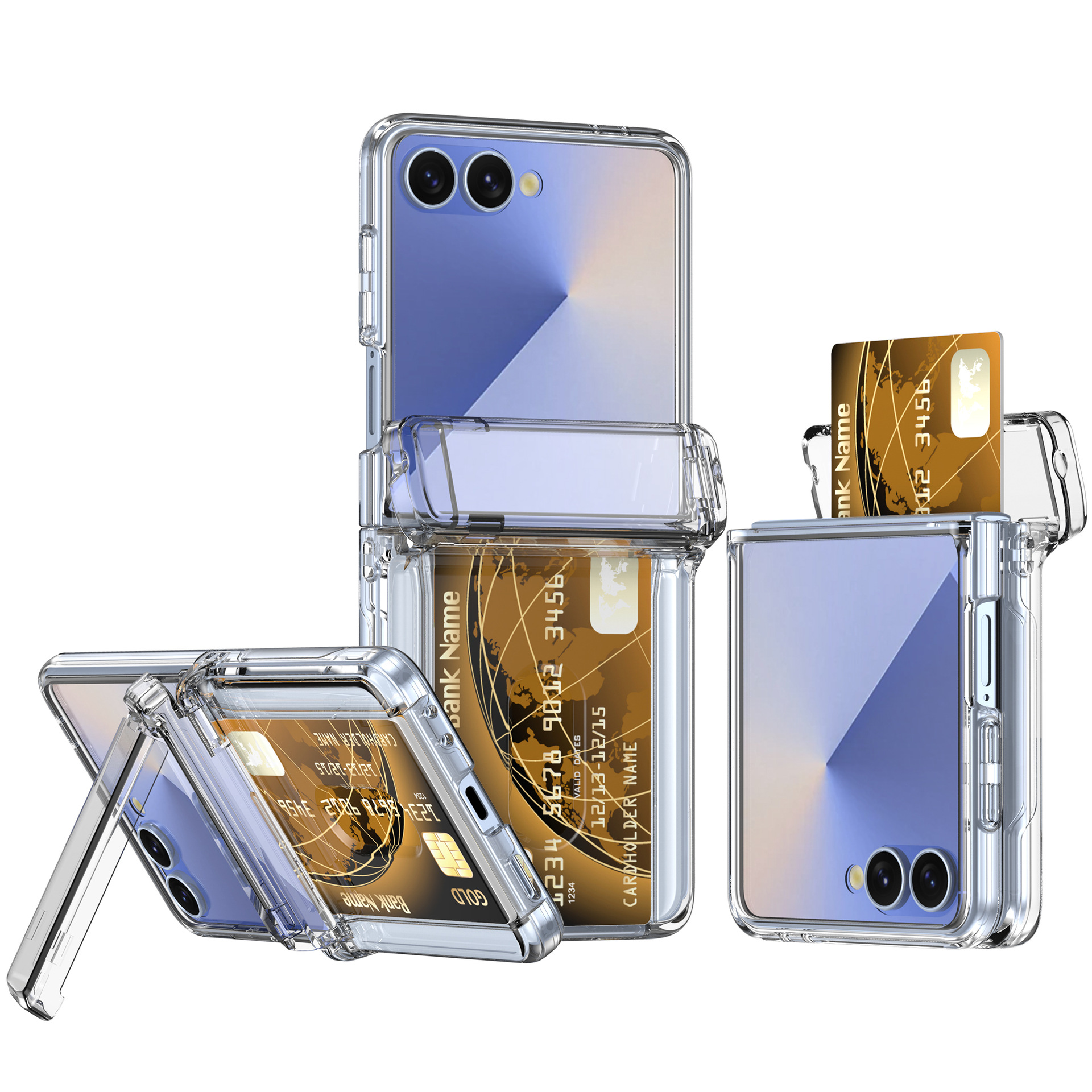 Compatible with Samsung Z Flip8/7 phone case, card slot holder, Flip6/5/4 spring-loaded folding screen protective case - Transparent Samsung-Z Flip8