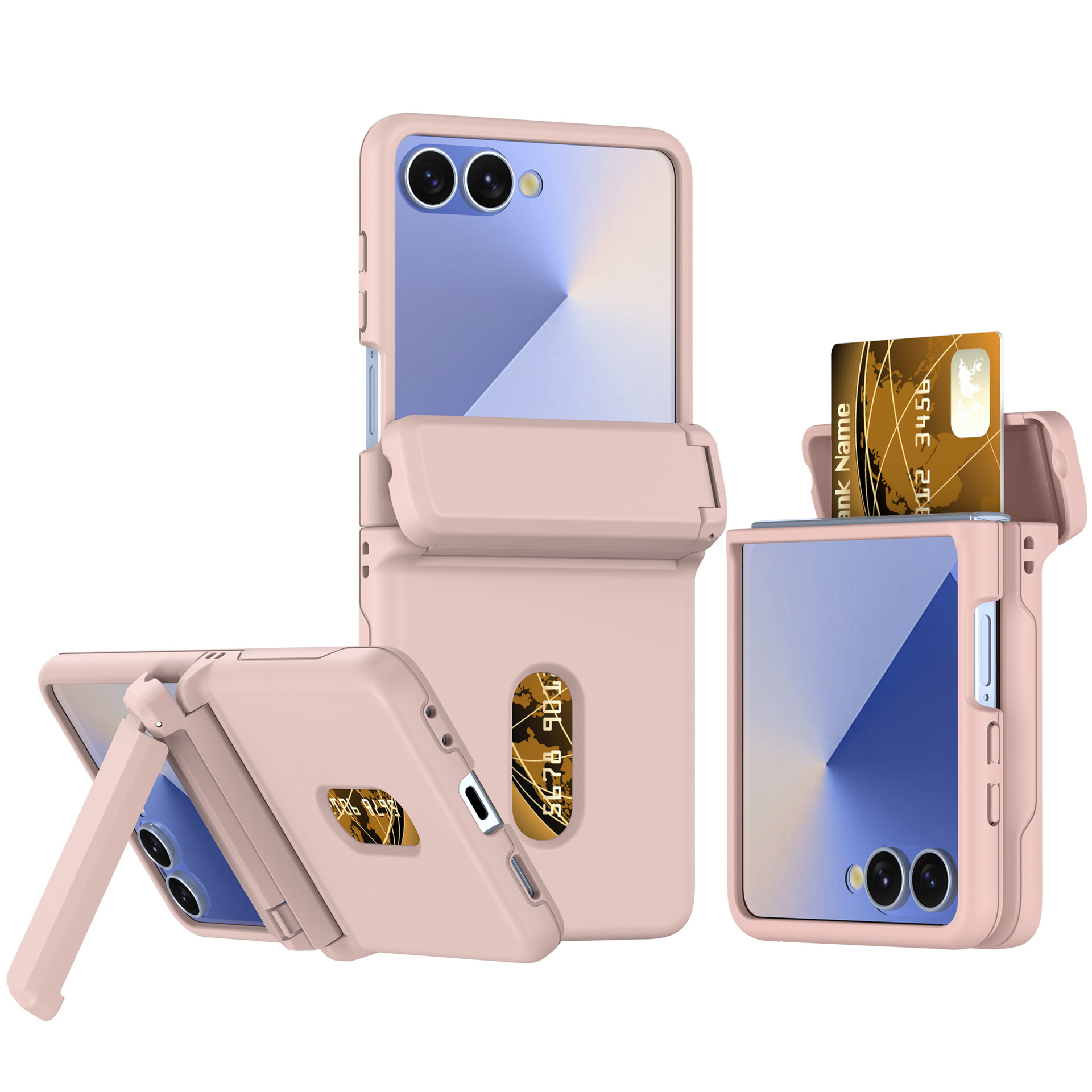 Compatible with Samsung Z Flip8/7 phone case, card slot holder, Flip6/5/4 spring-loaded folding screen protective case - Pink Samsung Z Flip 8