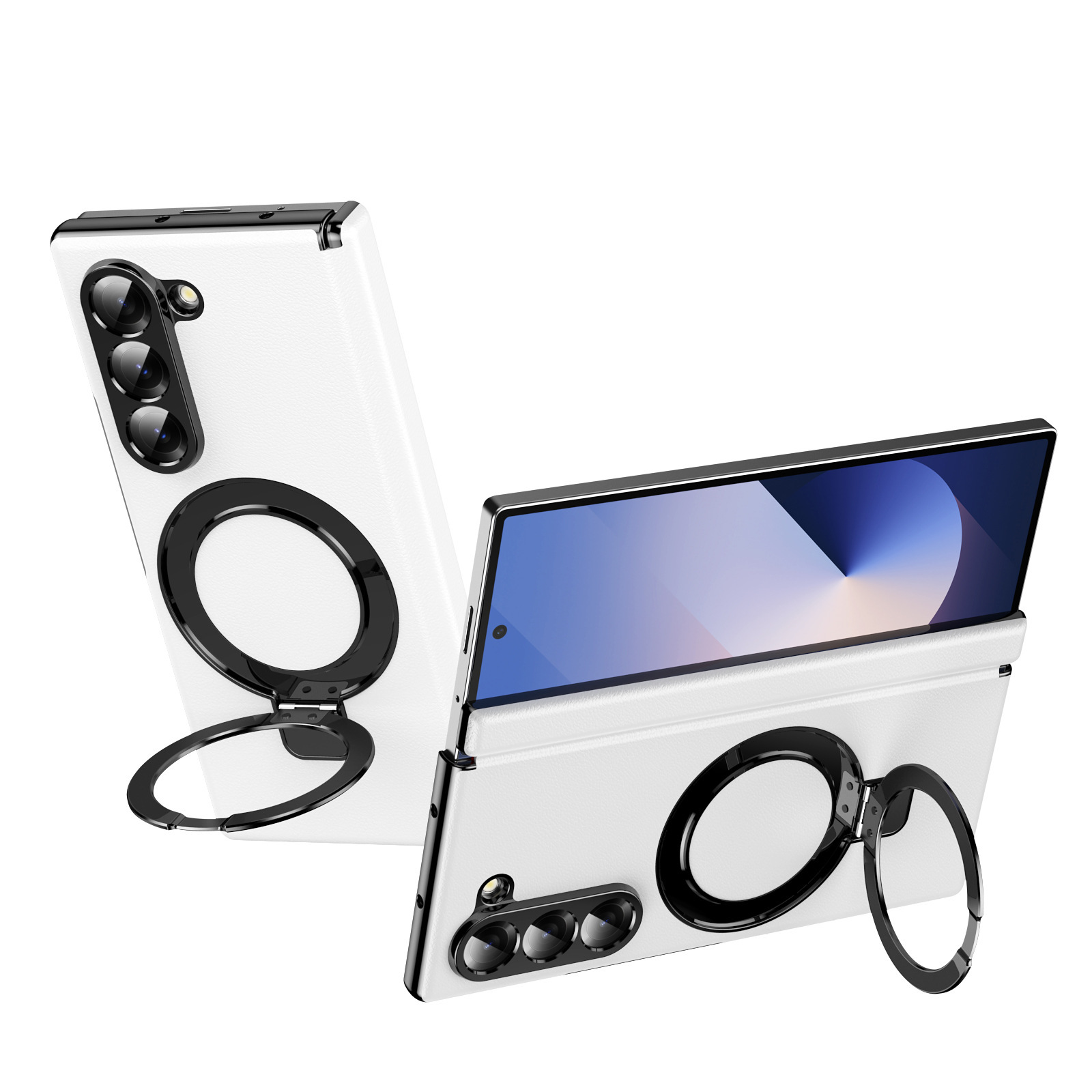 Compatible with Samsung Z Fold8/7 phone case, 6/5 case, electroplated leather, stand, 4/3 folding screen protector - White [No Front Bezel] Z Fold8ultra