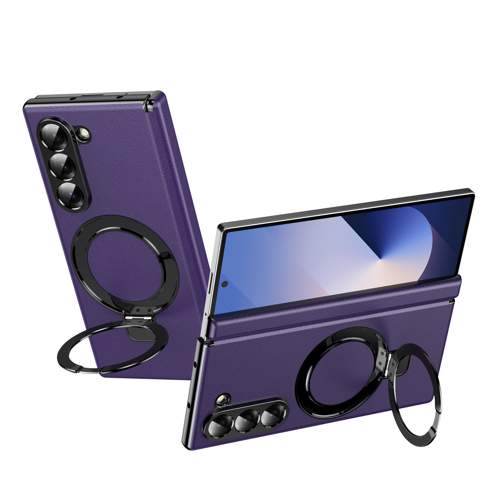 Compatible with Samsung Z Fold8/7 phone case, 6/5 case, electroplated leather, stand, 4/3 folding screen protector - Purple [Borderless] Z Fold8ultra