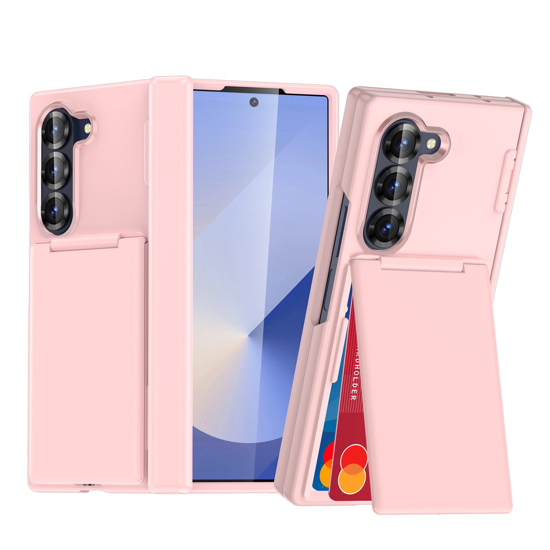 Compatible with Samsung Z Fold7/6 phone case, central axis card holder, solid color frosted transparent protective case, Amazon. - Pink [Center Axis Model] Samsung Z Fold7