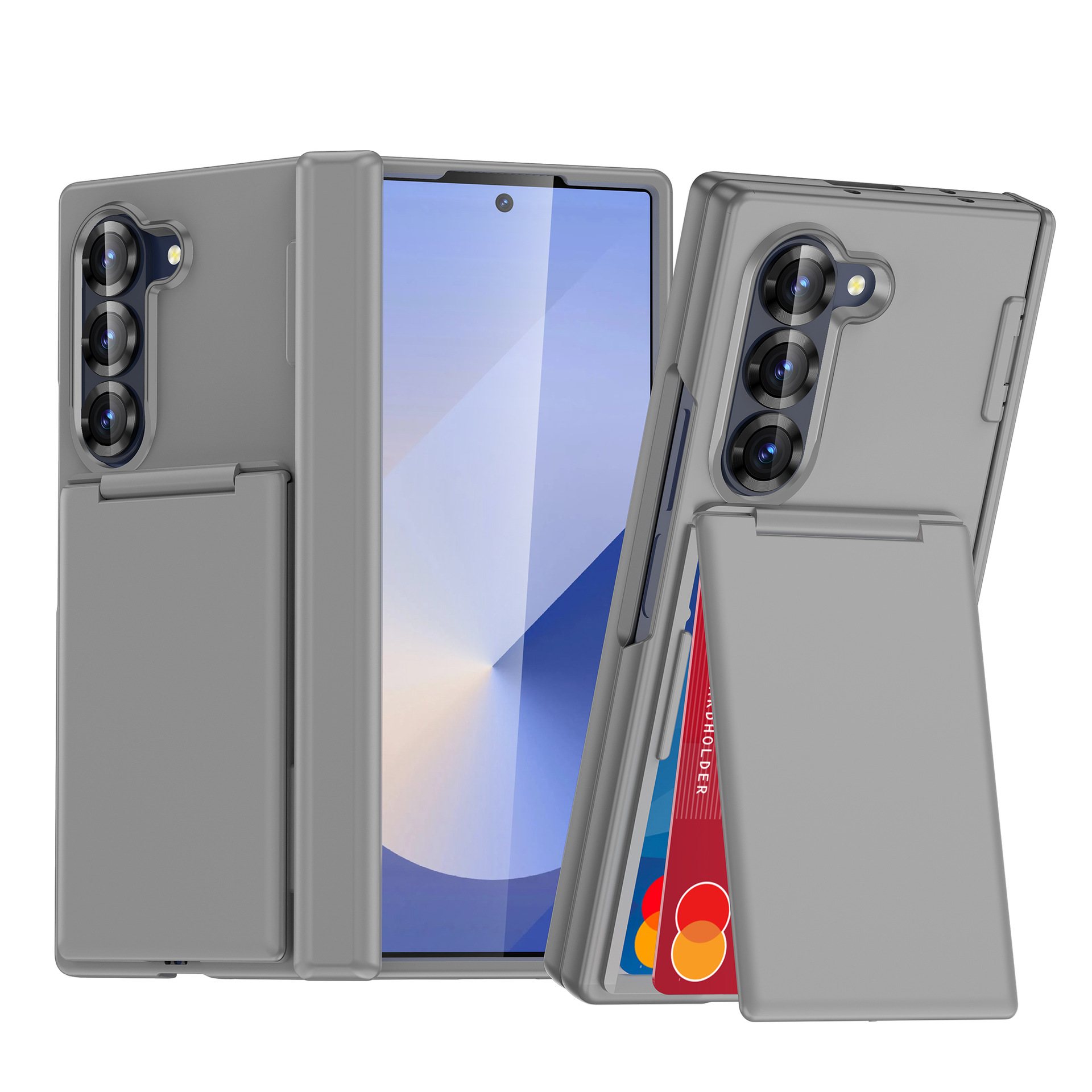 Compatible with Samsung Z Fold7/6 phone case, central axis card holder, solid color frosted transparent protective case, Amazon. - Gray [Center Axis Model] Samsung-Z Fold7
