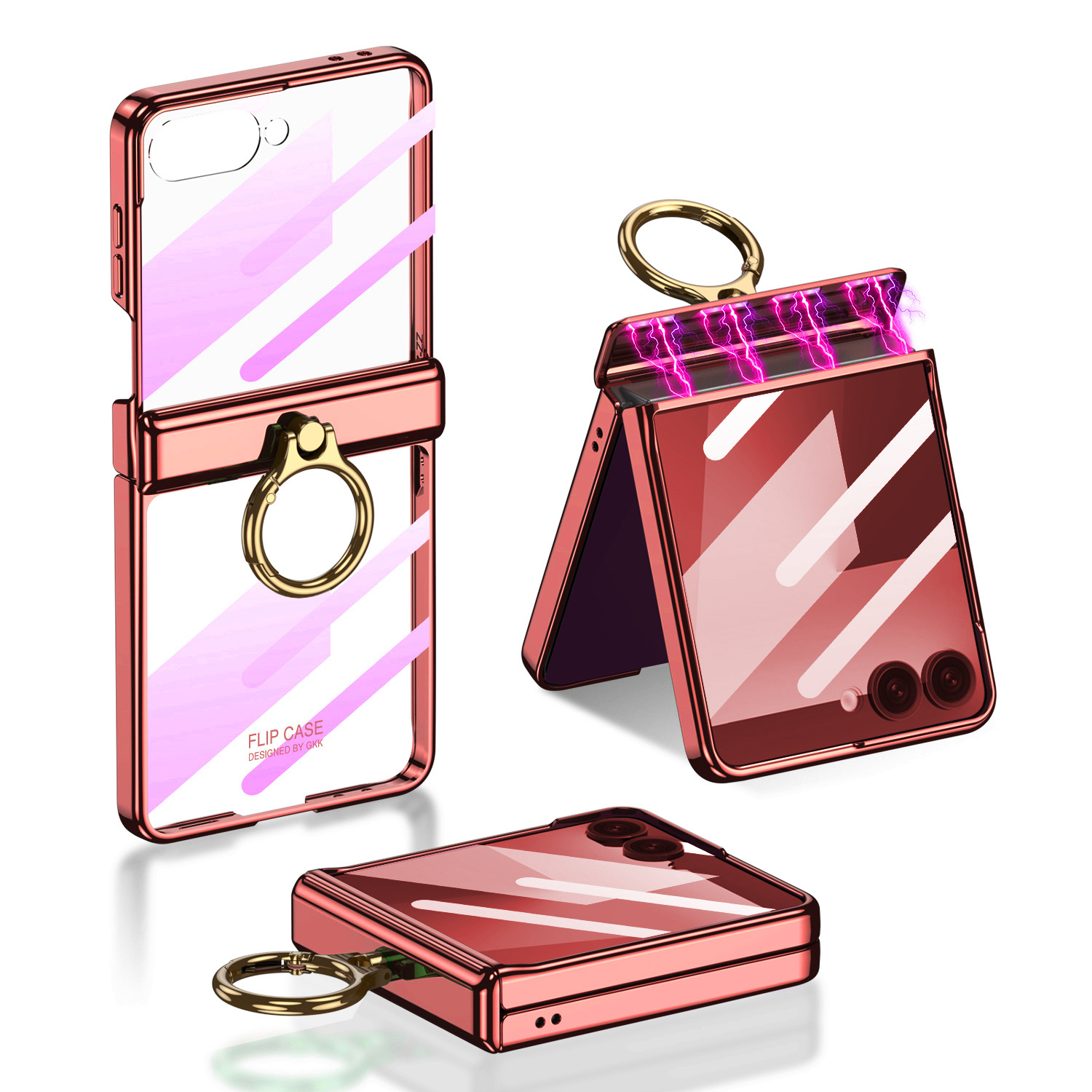 Compatible with Samsung Z Flip7/8 phone case, transparent electroplated magnetic hinge ring case, Flip7SE protective case. - Coral Red [Shell Membrane] SM-Z Flip7