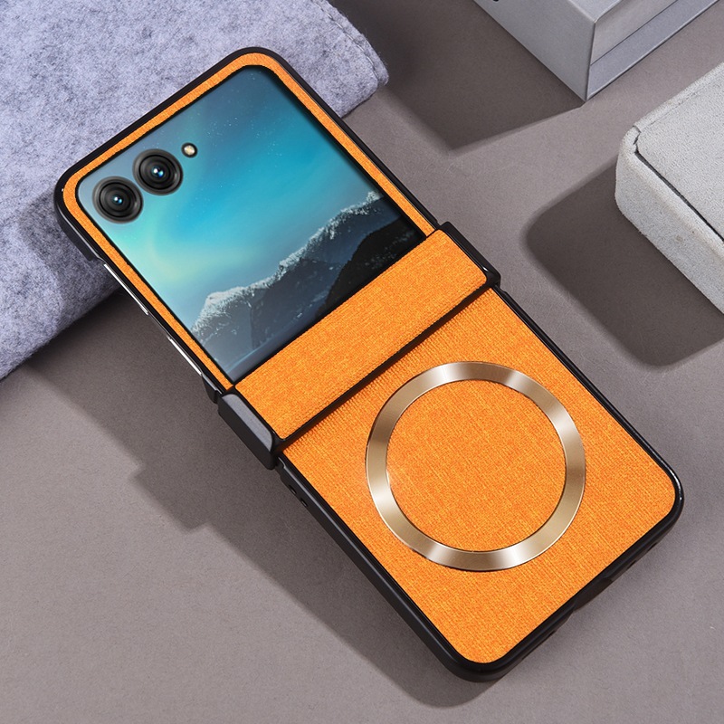 Compatible with Motorola Razr 60 phone case, Moto 50/40 Ultra fabric textured hinge magnetic folding protective case - Yellow Razr-60 Ultra