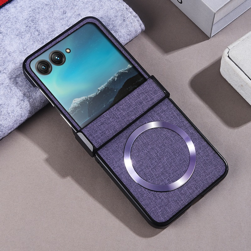 Compatible with Motorola Razr 60 phone case, Moto 50/40 Ultra fabric textured hinge magnetic folding protective case - Purple Razr-60 Ultra