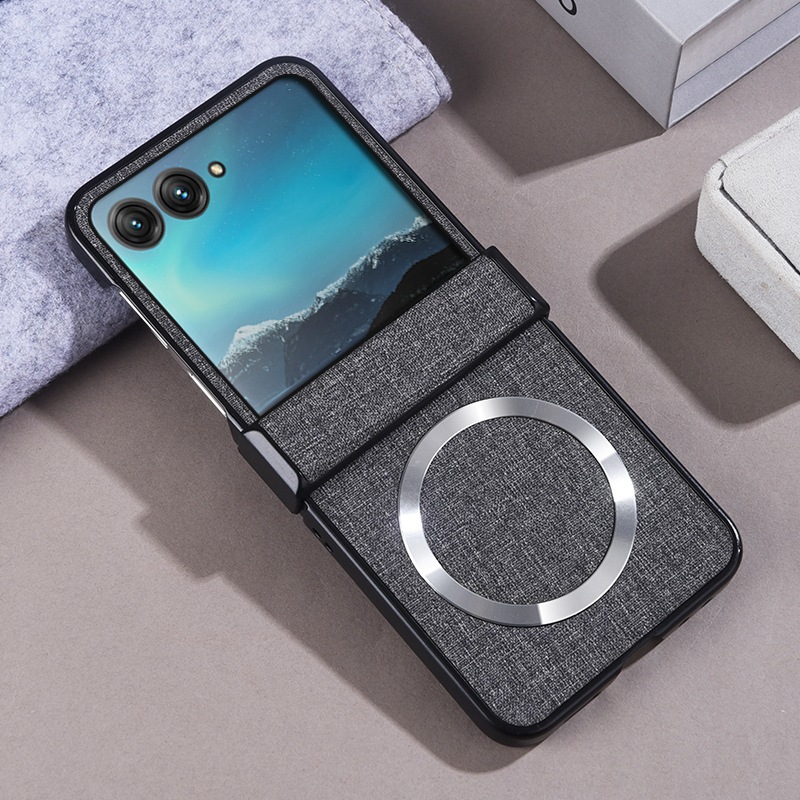 Compatible with Motorola Razr 60 phone case, Moto 50/40 Ultra fabric textured hinge magnetic folding protective case - Grey Razr-60 Ultra