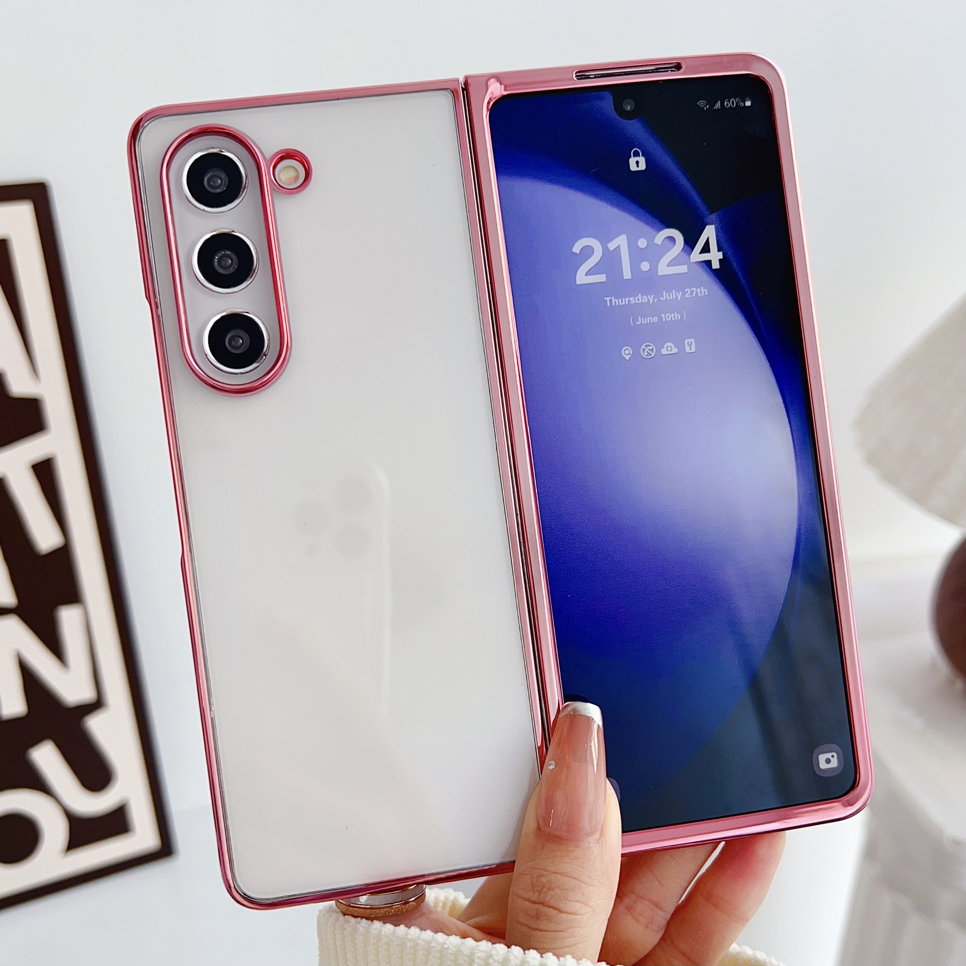 Compatible with Samsung Z Fold8/7 phone case, 6/5-inch electroplated transparent phantom 4/3-inch folding screen drop protection case - Translucent Pink Samsung-Z Fold8