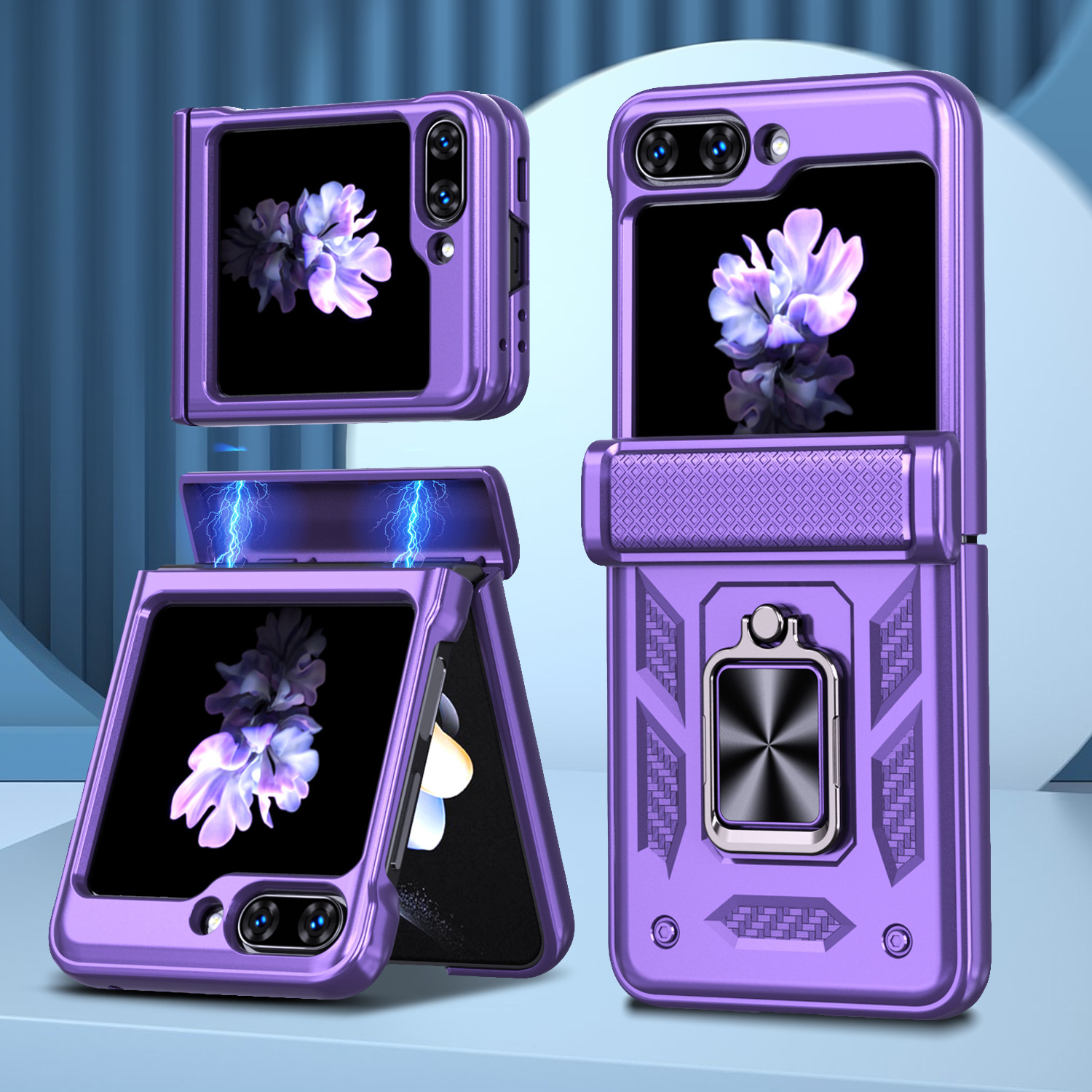 Compatible with Samsung ZFlip 8/7 phone case, 6/5 flip, 360° ring holder, hinge, drop-proof folding screen protective case - Purple Samsung Z Flip 8