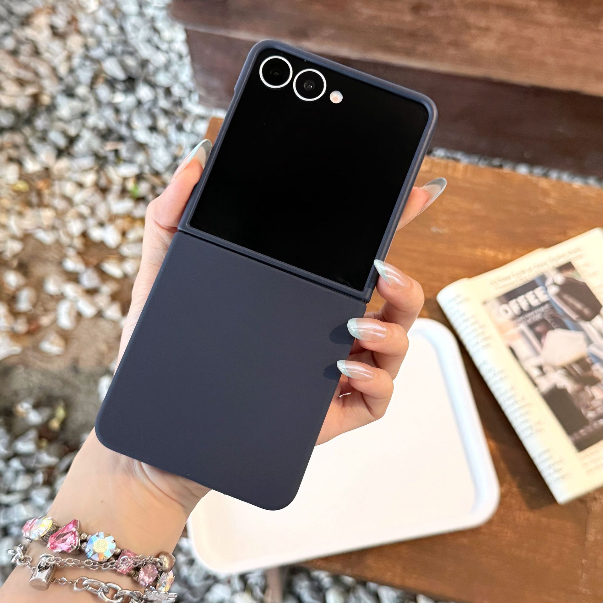 Compatible with Samsung Z Flip7 phone case, Flip6/5 liquid silicone soft case, solid color, ultra-thin skin-feel protective case. - Carbon Gray Blue [Liquid Silicone] Samsung Z Flip7