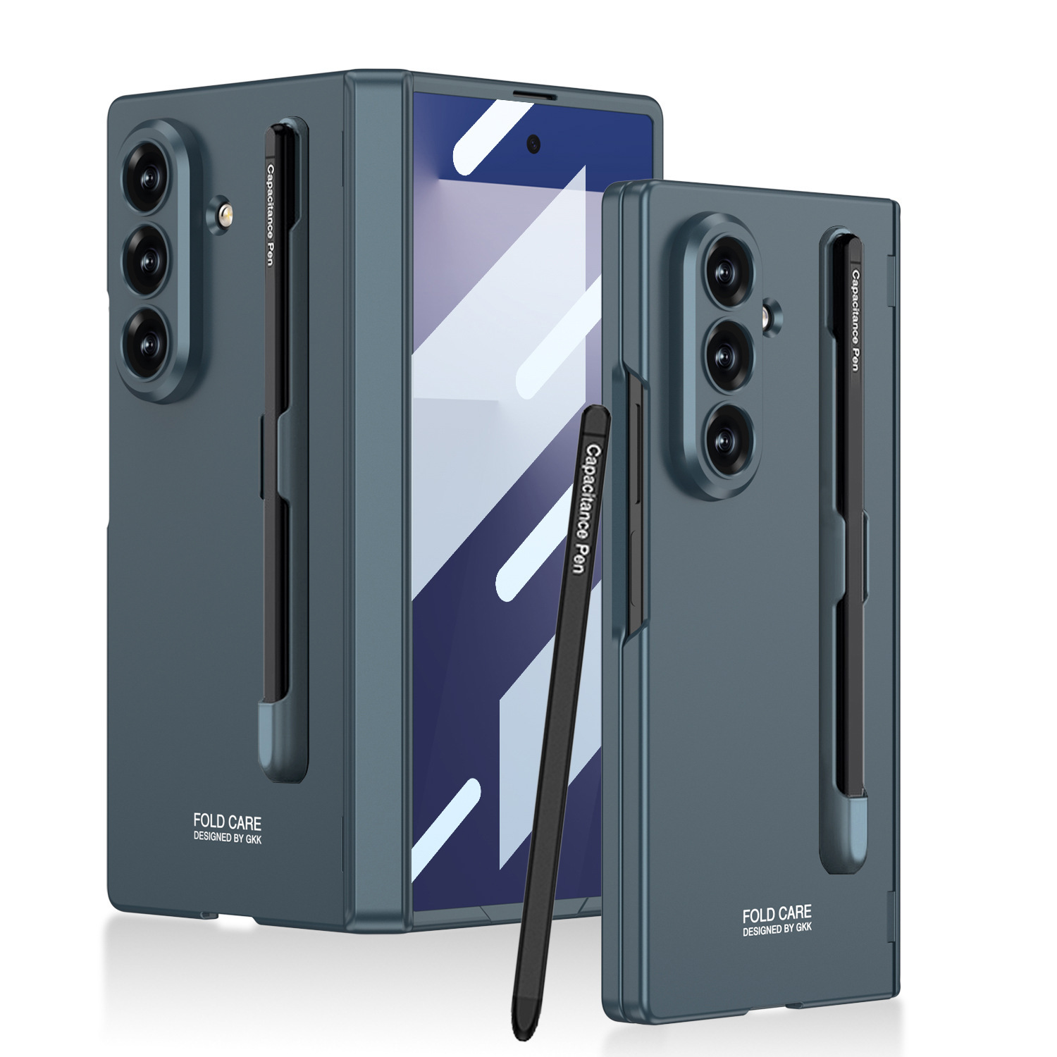 Compatible Samsung Z Fold7 phone case with magnetic hinge, pen slot, pen cover, full-coverage drop protection. - Empty Mountain Green [Shell Membrane] SAM-Z Fold7 [with Pen]