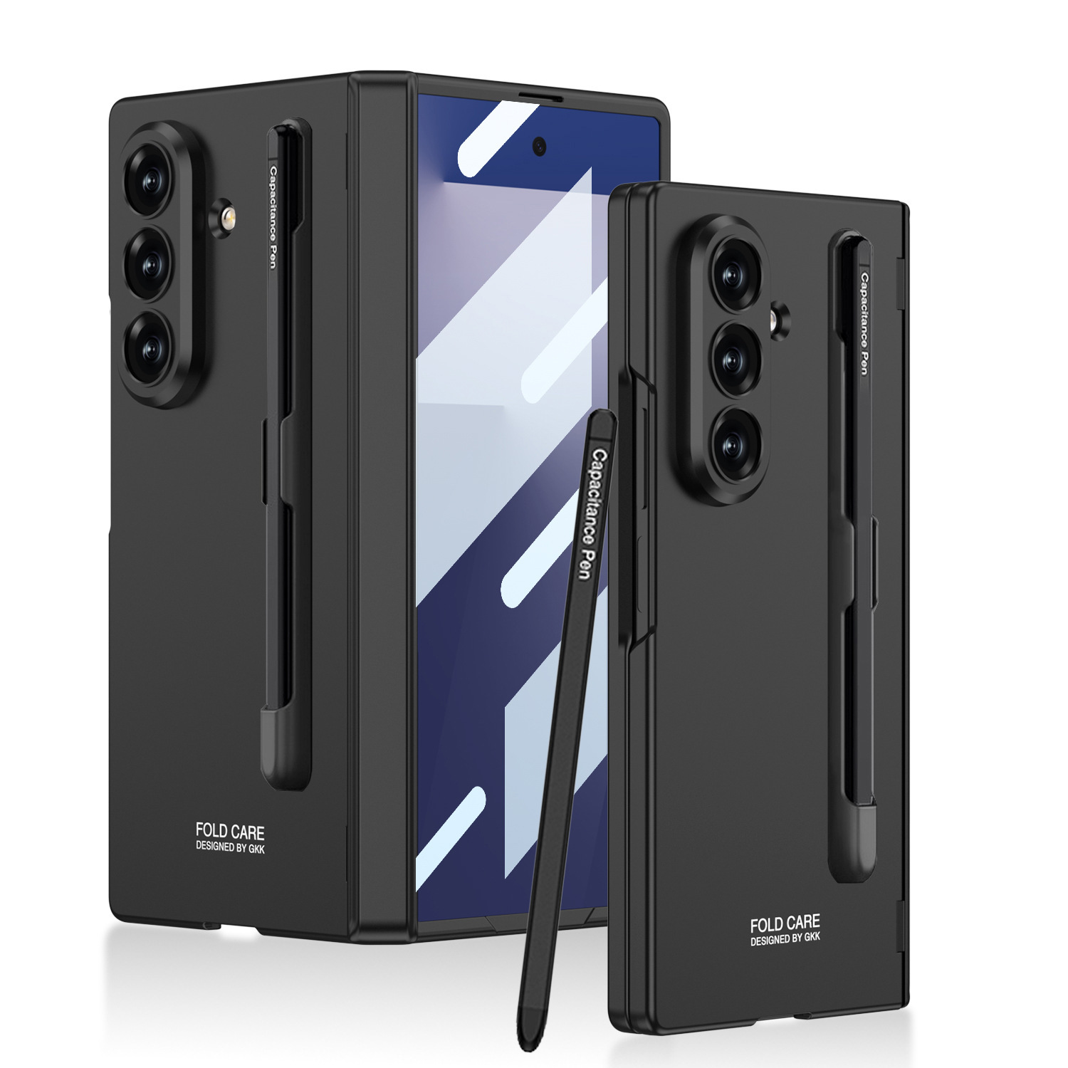 Compatible Samsung Z Fold7 phone case with magnetic hinge, pen slot, pen cover, full-coverage drop protection. - Cool Black Case SAM-Z Fold7 with Pen