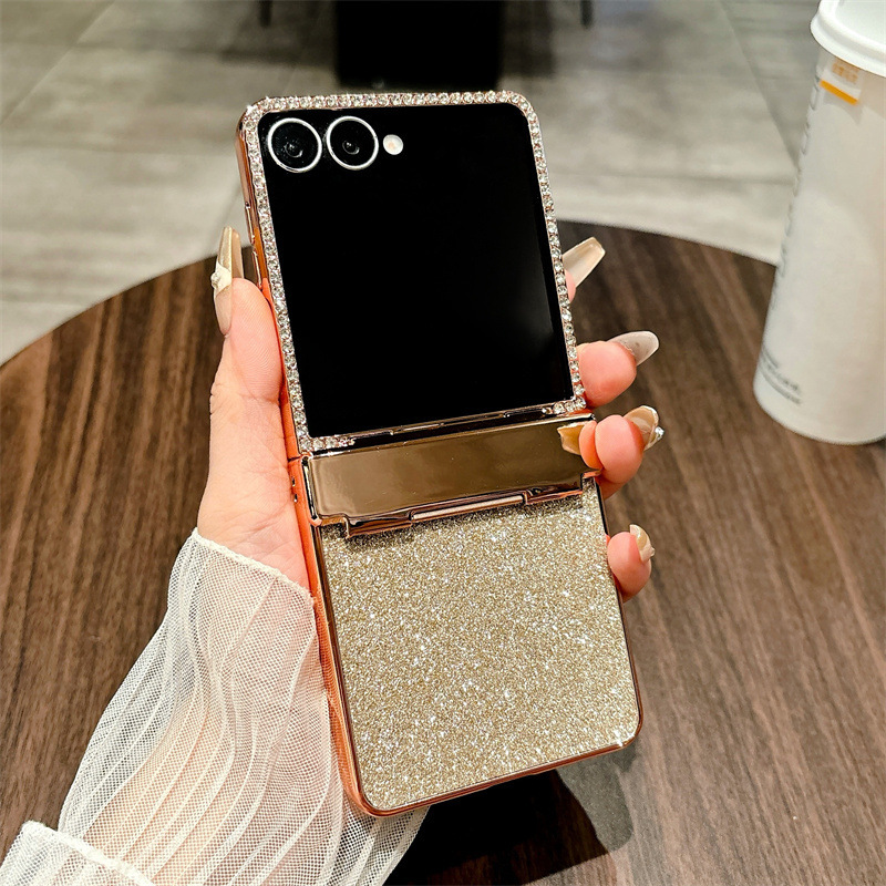 Compatible Samsung Z Flip 8/7 phone case with electroplated crystal glitter diamond hinge, full coverage, 6/5/4mm drop protection. - Gold [Glitter] Samsung Z Flip8
