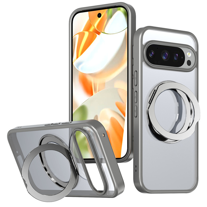 Compatible with Google Pixel 11 Pro XL phone case, magnetic rotating stand, frosted transparent 9A protective case - Grey PIXEL 11proXL