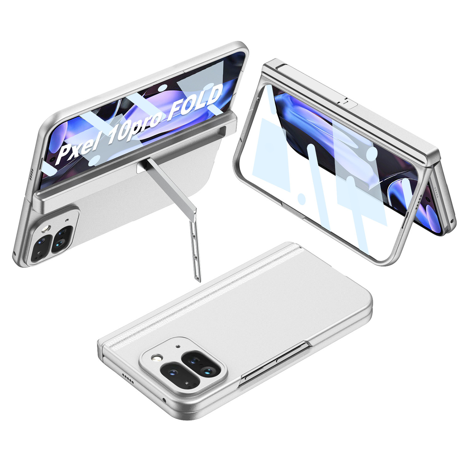 Compatible with Google Pixel 10 Pro Fold phone case, magnetic hinge stand, full coverage, 9p shockproof protective case - Elegant Silver Case with Side Stand Google Pixel 10 Pro Fold