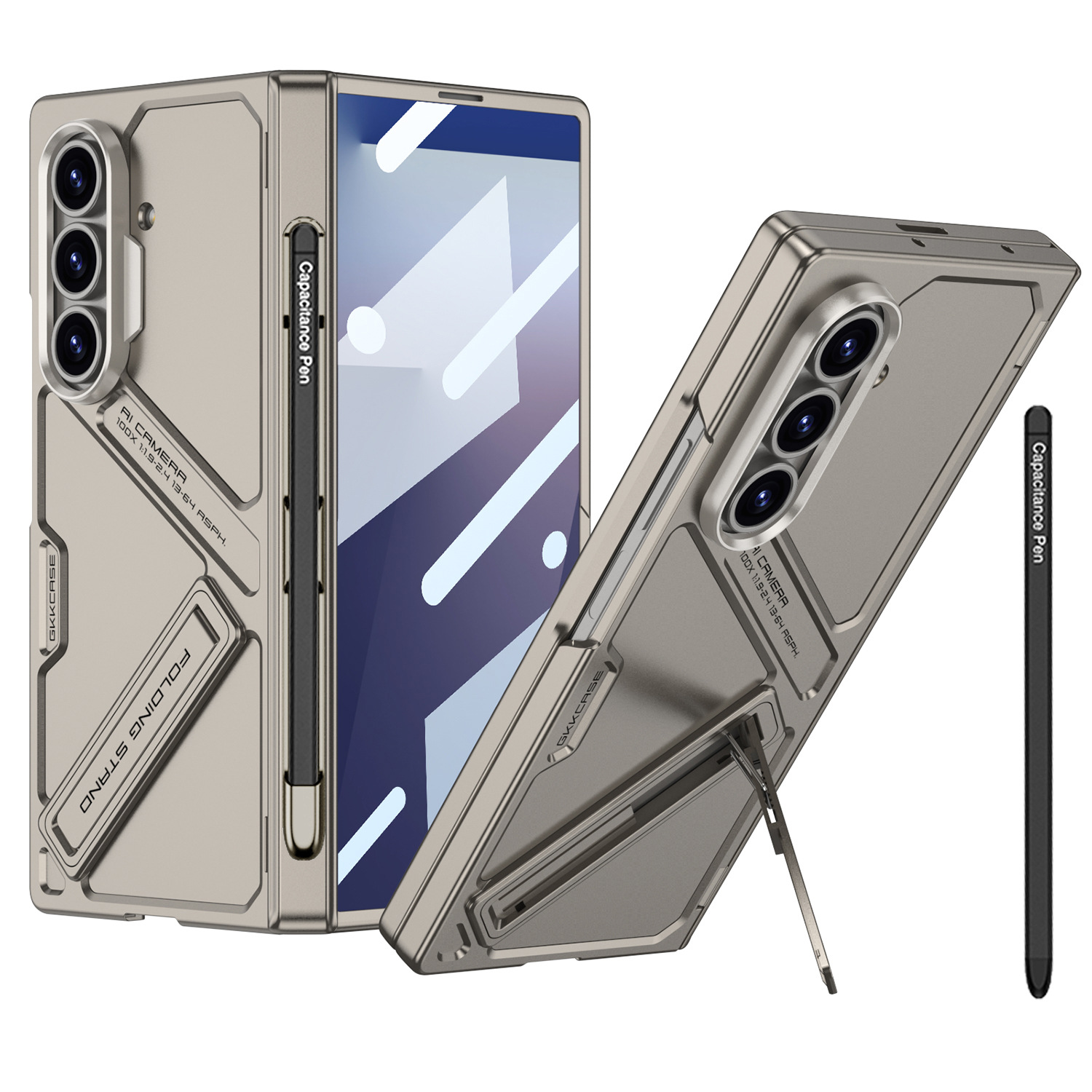 Compatible Samsung Z Fold7 phone case with magnetic hinge, pen slot, pen holder, full-coverage protective case and shockproof design. - Titanium Gray [Cover] Samsung Z Fold7 [with Pen]