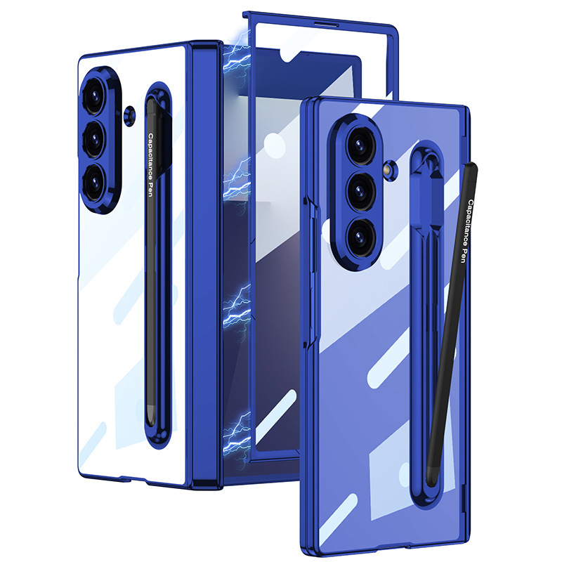 Compatible with Samsung Z Fold7 phone case, magnetic hinge, integrated pen slot, electroplated transparent case film, full-coverage protective case. - Shadow Blue [Cover] Samsung Z Fold7 [with S Pen]