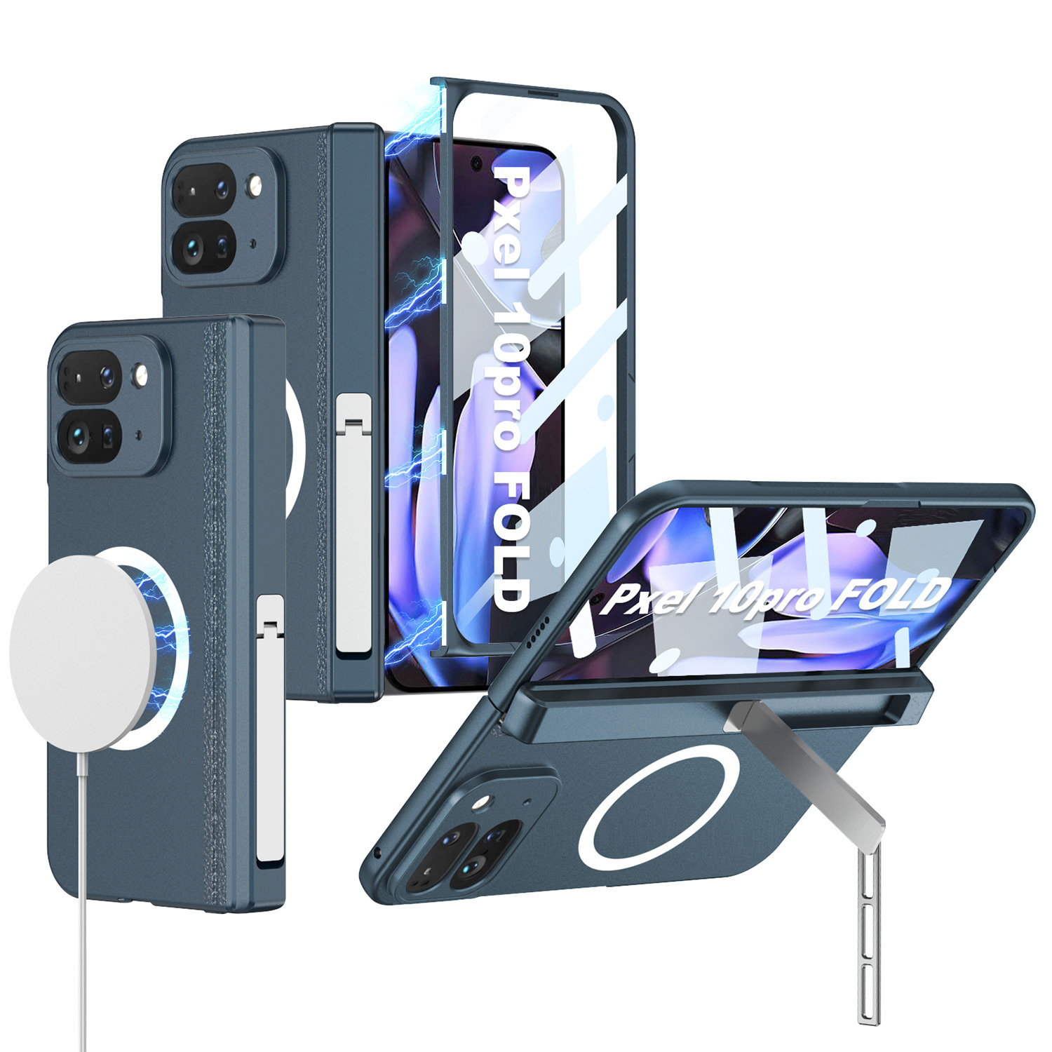 Compatible with Google Pixel 10 Pro Fold phone case, wireless charging, magnetic hinge, foldable screen protector, full coverage - Empty Mountain Green Wireless Charger for Google Pixel 10 Pro Fold (Casing and Screen Protector) 