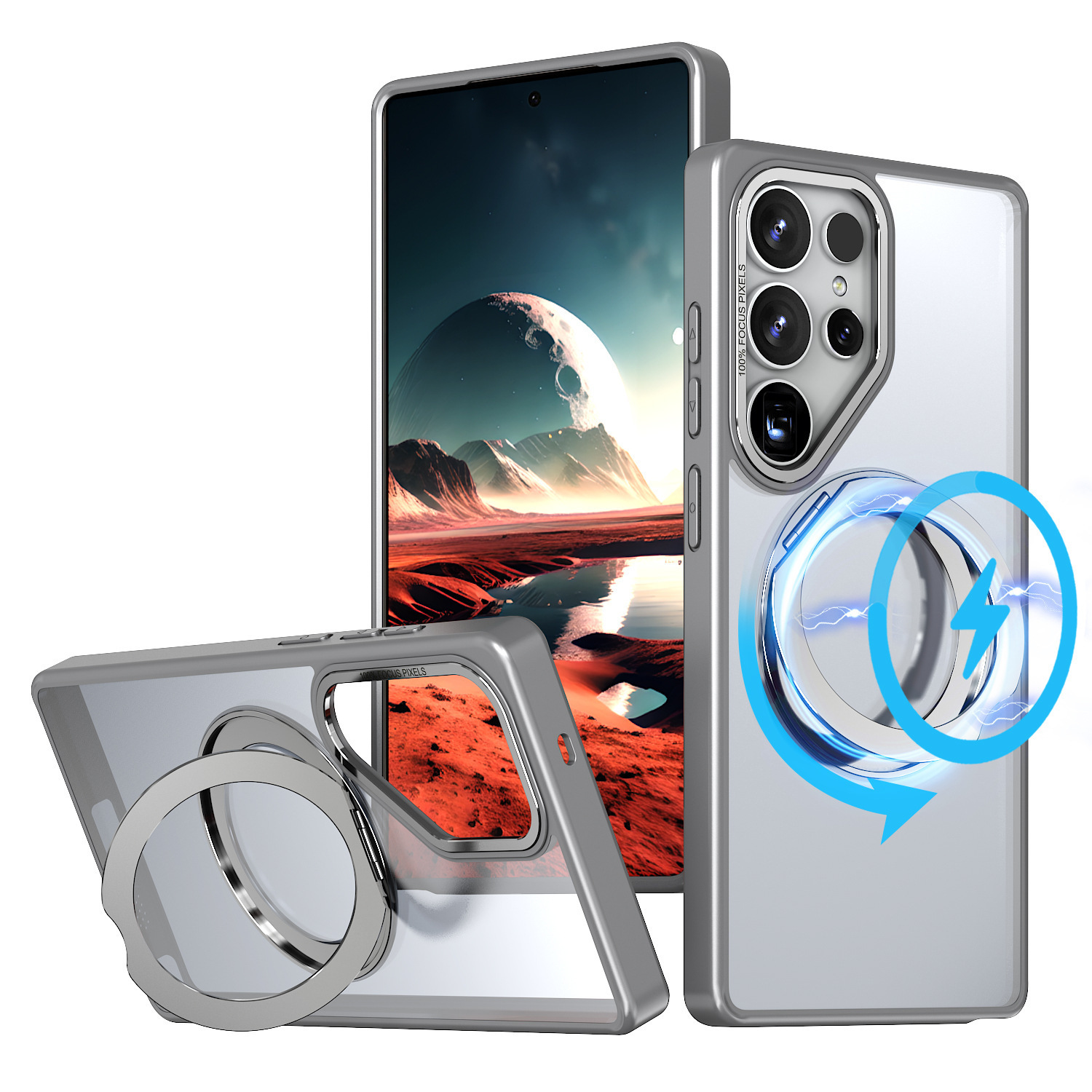 Compatible with Samsung S26 Ultra phone case 25/24 Plus magnetic rotating stand S23 frosted transparent protective case - Gray-Frosted [Godwing B] S26Utlra