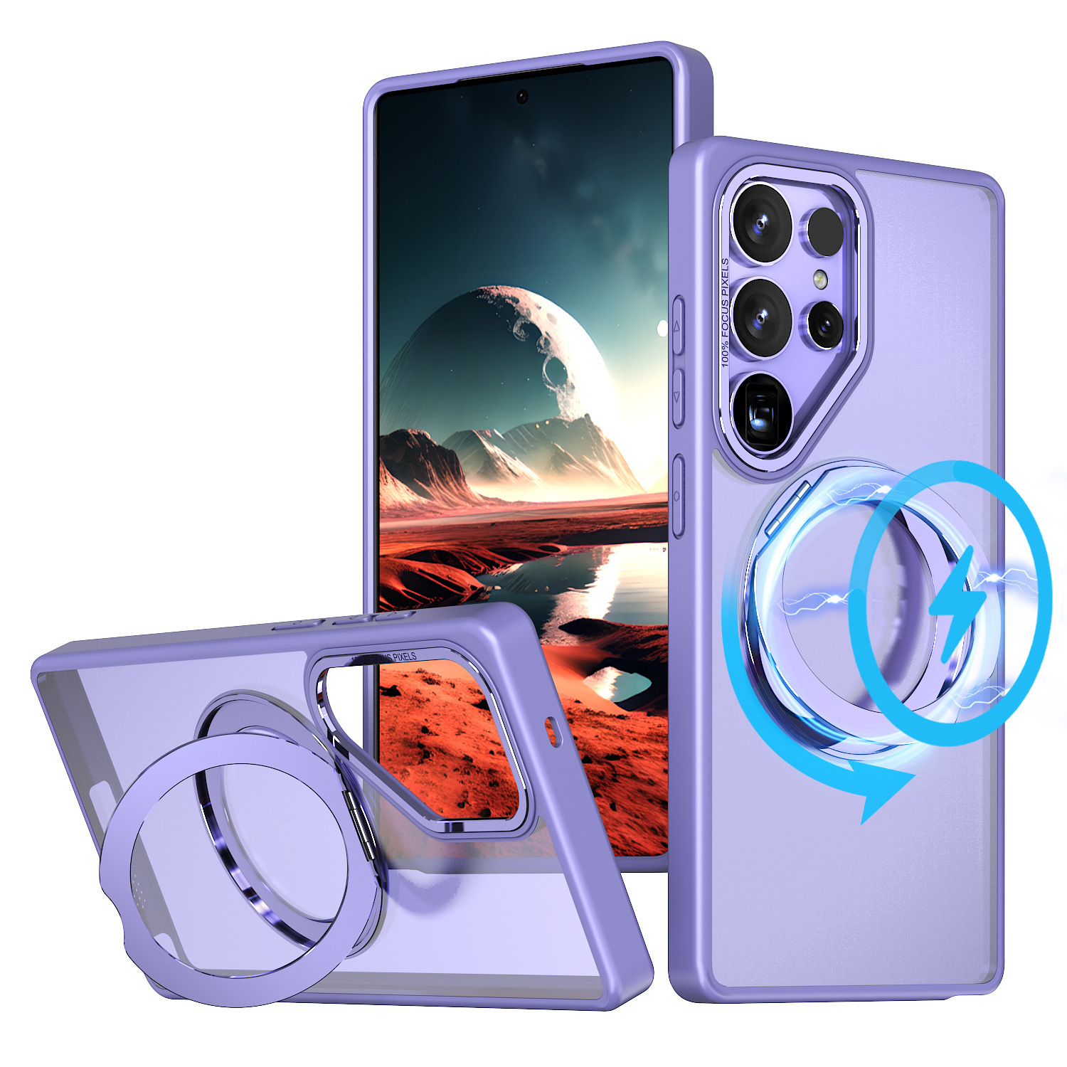Compatible with Samsung S26 Ultra phone case 25/24 Plus magnetic rotating stand S23 frosted transparent protective case - Lilac Purple - Frosted [Divine Wing B] S26Utlra
