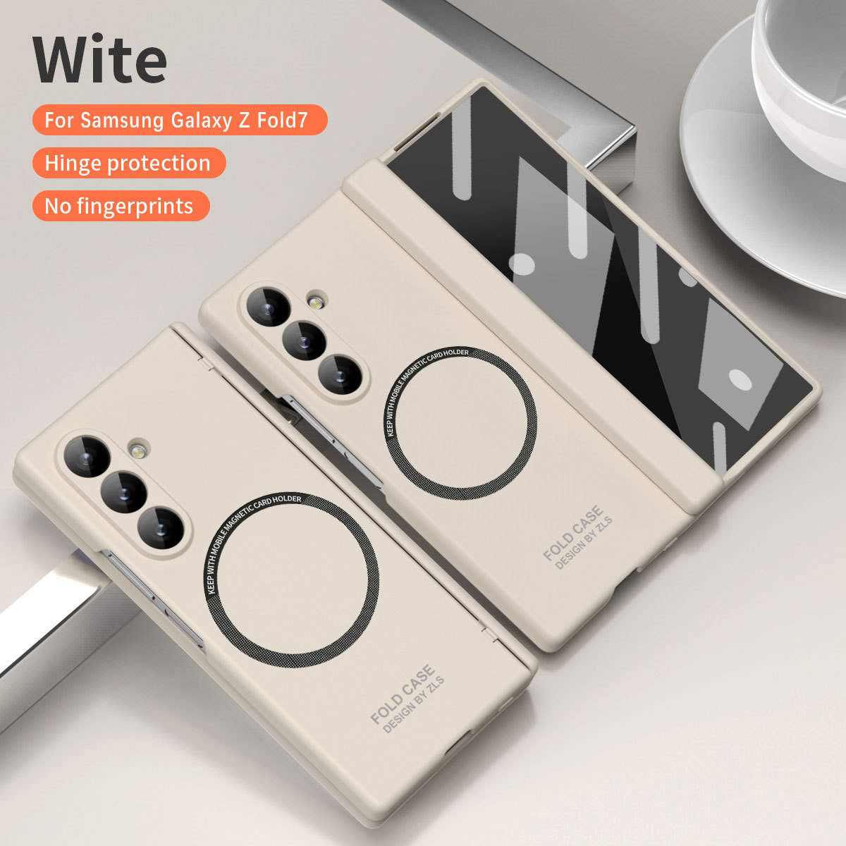 Compatible with Samsung Z Fold8/7 phone case, 6/5 magnetic charging pen slot hinge case, full coverage drop protection case - Off-white [shell cover] Samsung Z Fold8